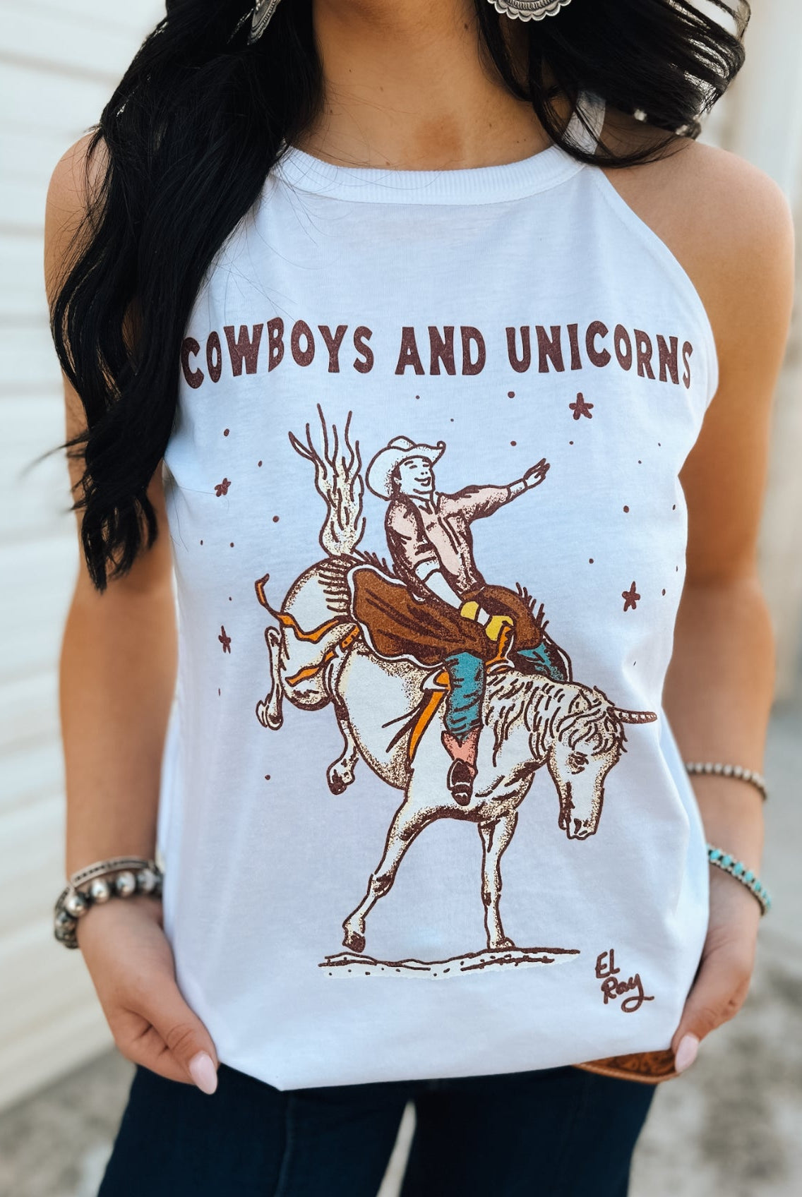 Cowboys & Unicorns Halter Tank- White