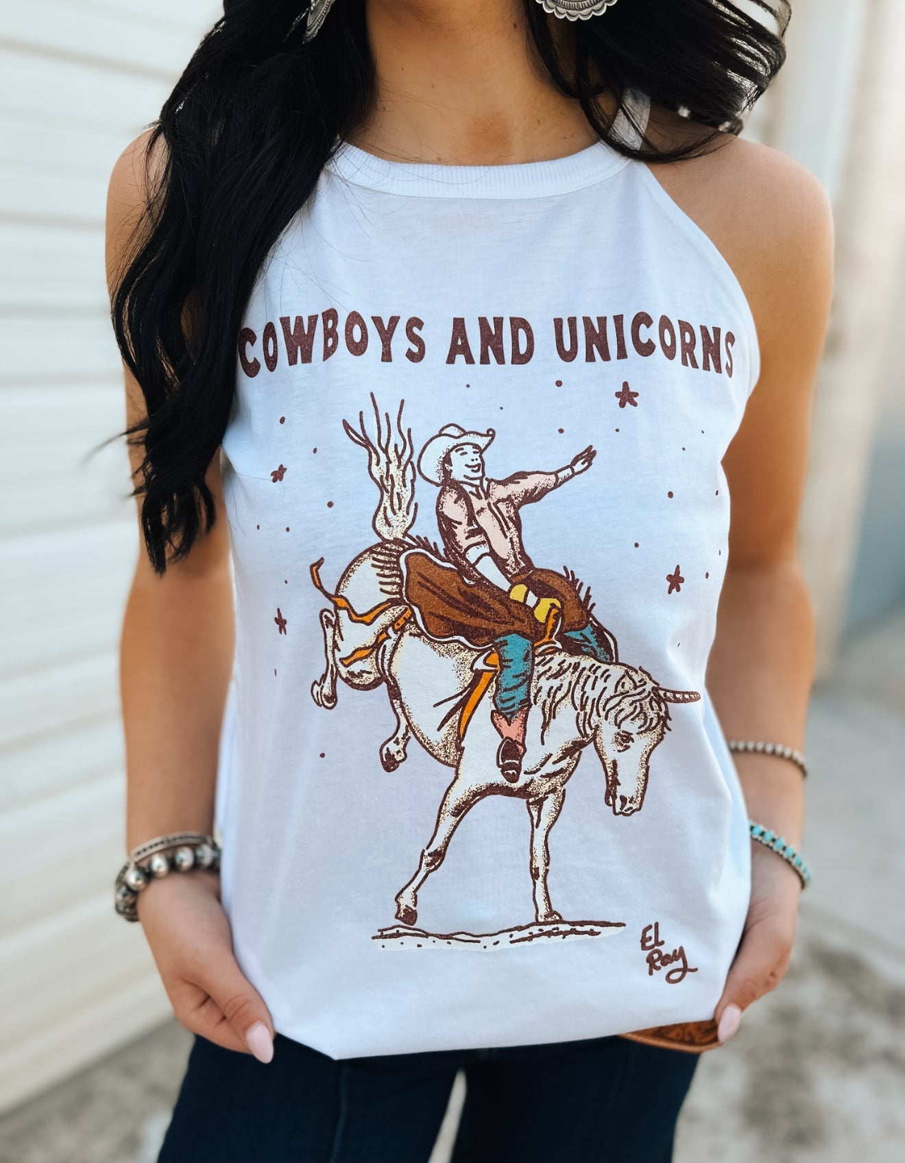 Cowboys & Unicorns Halter Tank- White