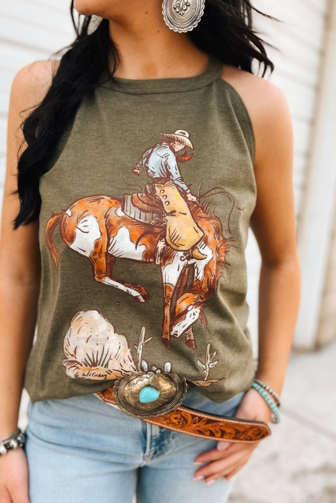 Rank Paint Halter Tank- Olive