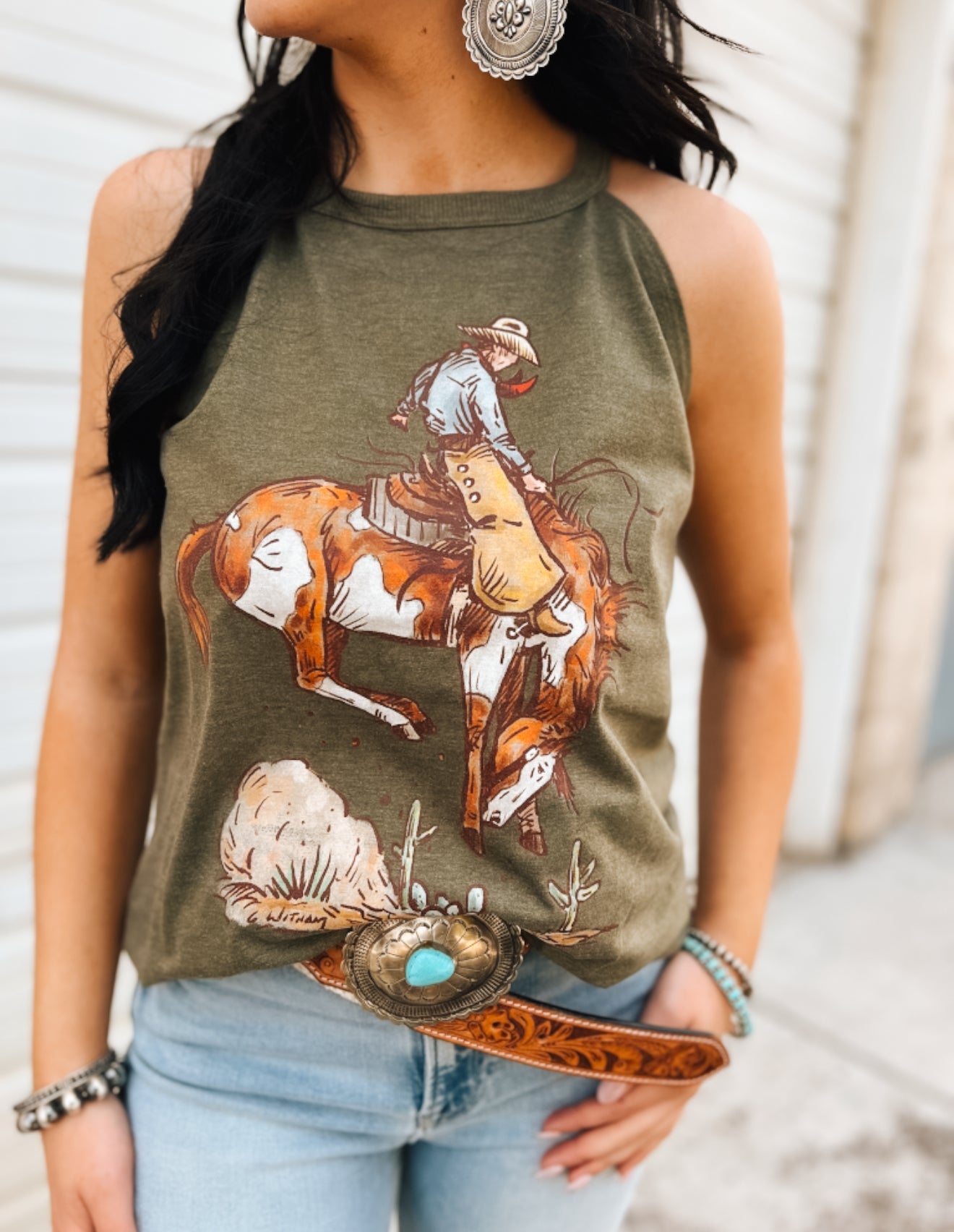 Rank Paint Halter Tank- Olive