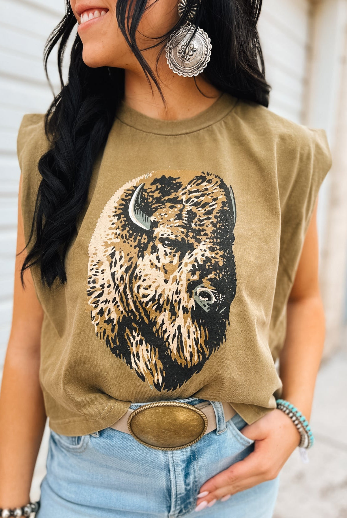 Bison Spirit Muscle Tank-Faded Army