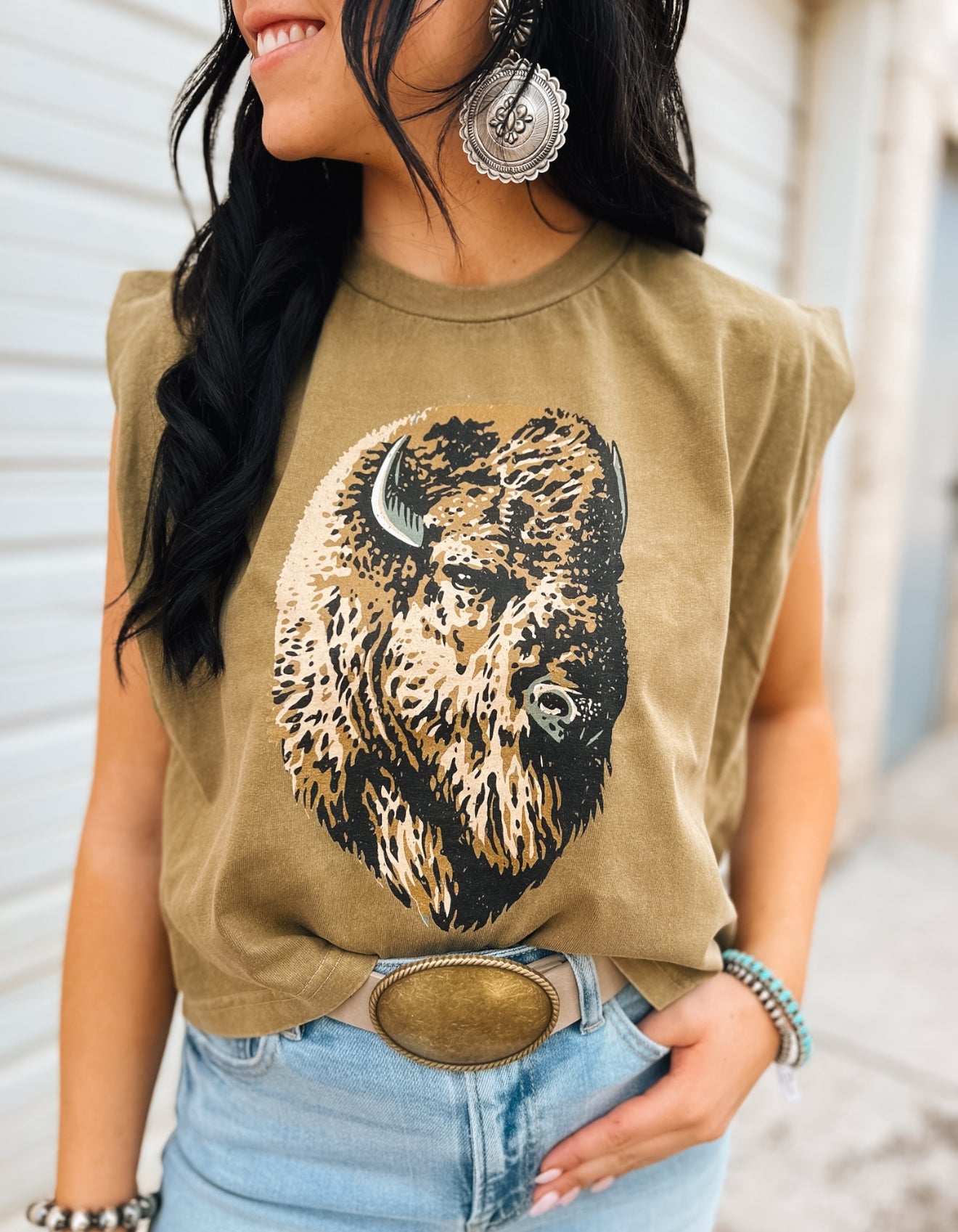 Bison Spirit Muscle Tank-Faded Army