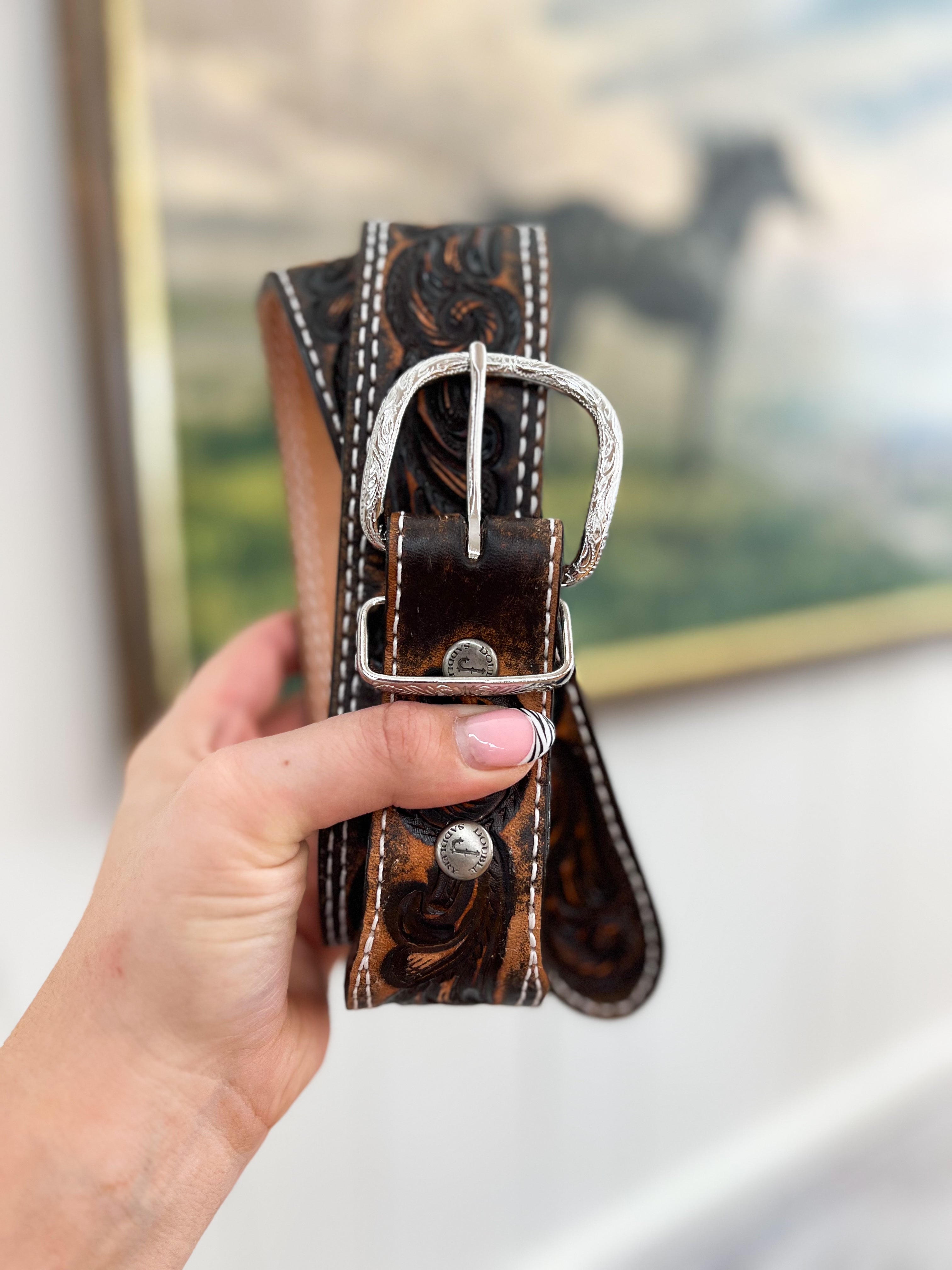 Brown Vintage Tooled Belt AD101