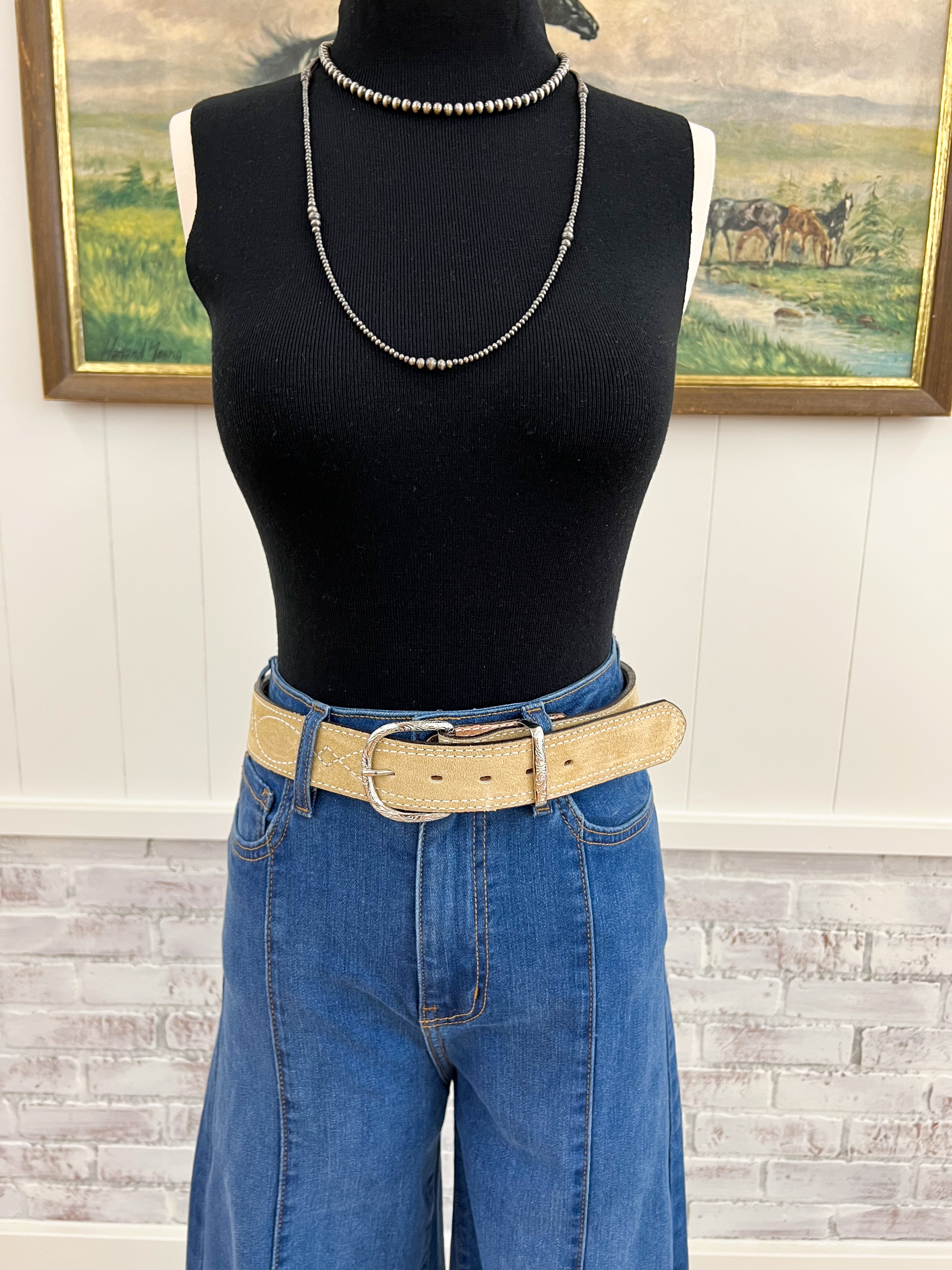 Miss Cowgirl White Stitch Belt (Sand) AD101