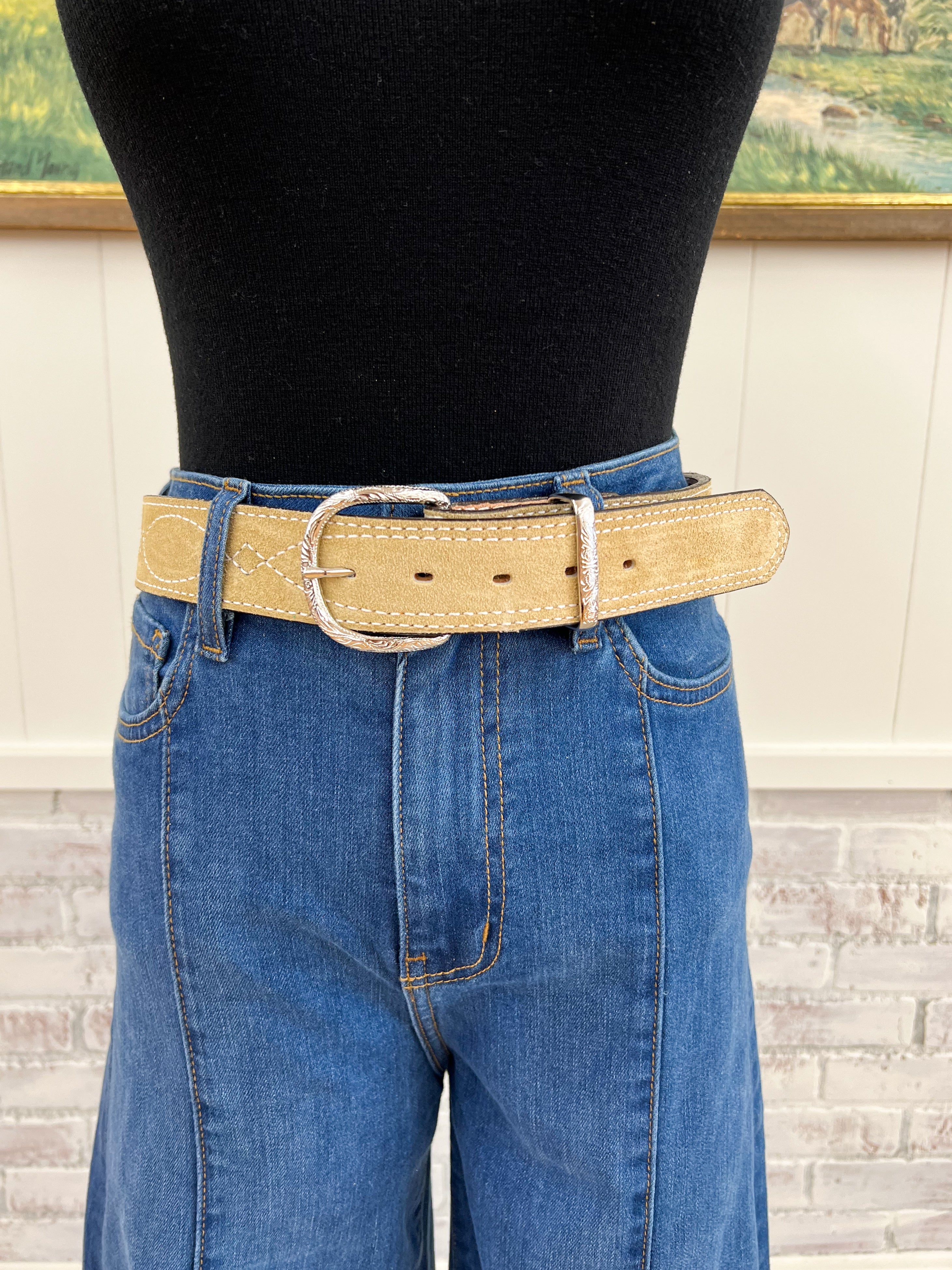 Miss Cowgirl White Stitch Belt (Sand) AD101