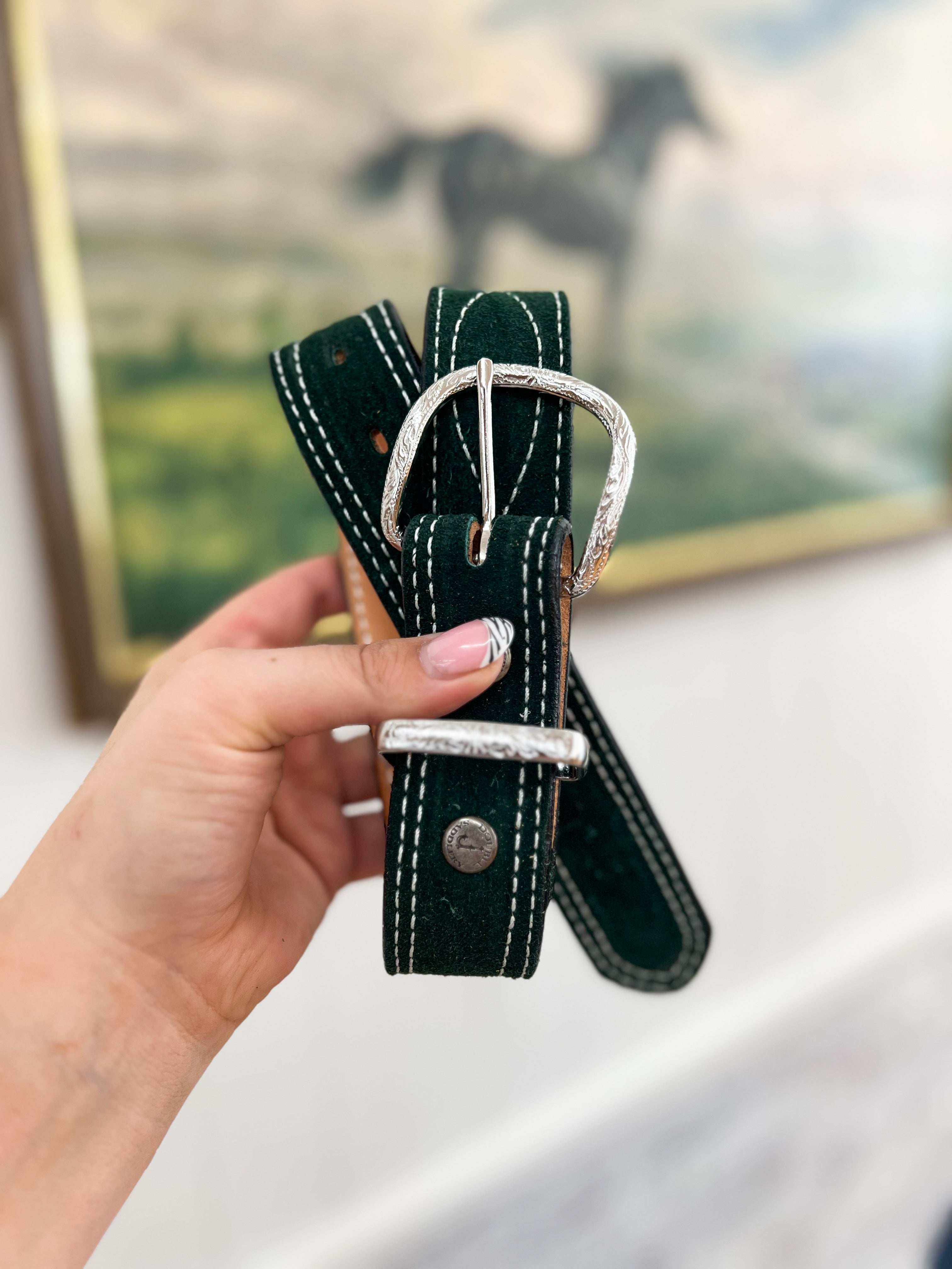 Miss Cowgirl White Stitch Belt (Forest Green) AD101