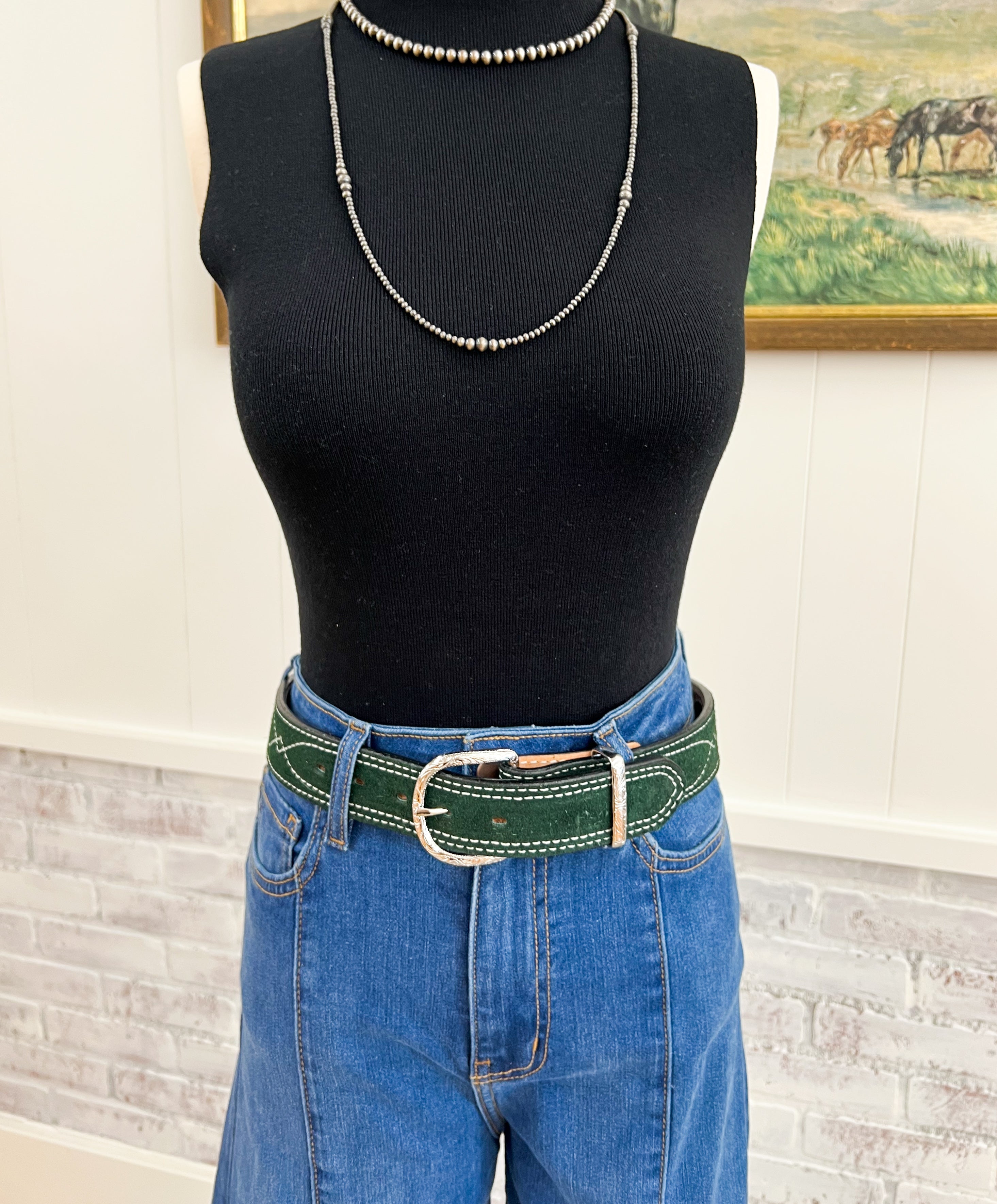 Miss Cowgirl White Stitch Belt (Forest Green) AD101