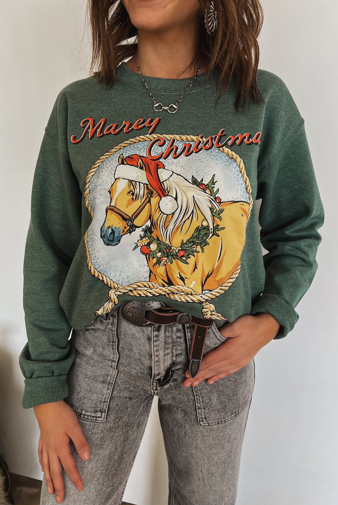 Marey Christmas Sweatshirt or Tee (Heather Green)