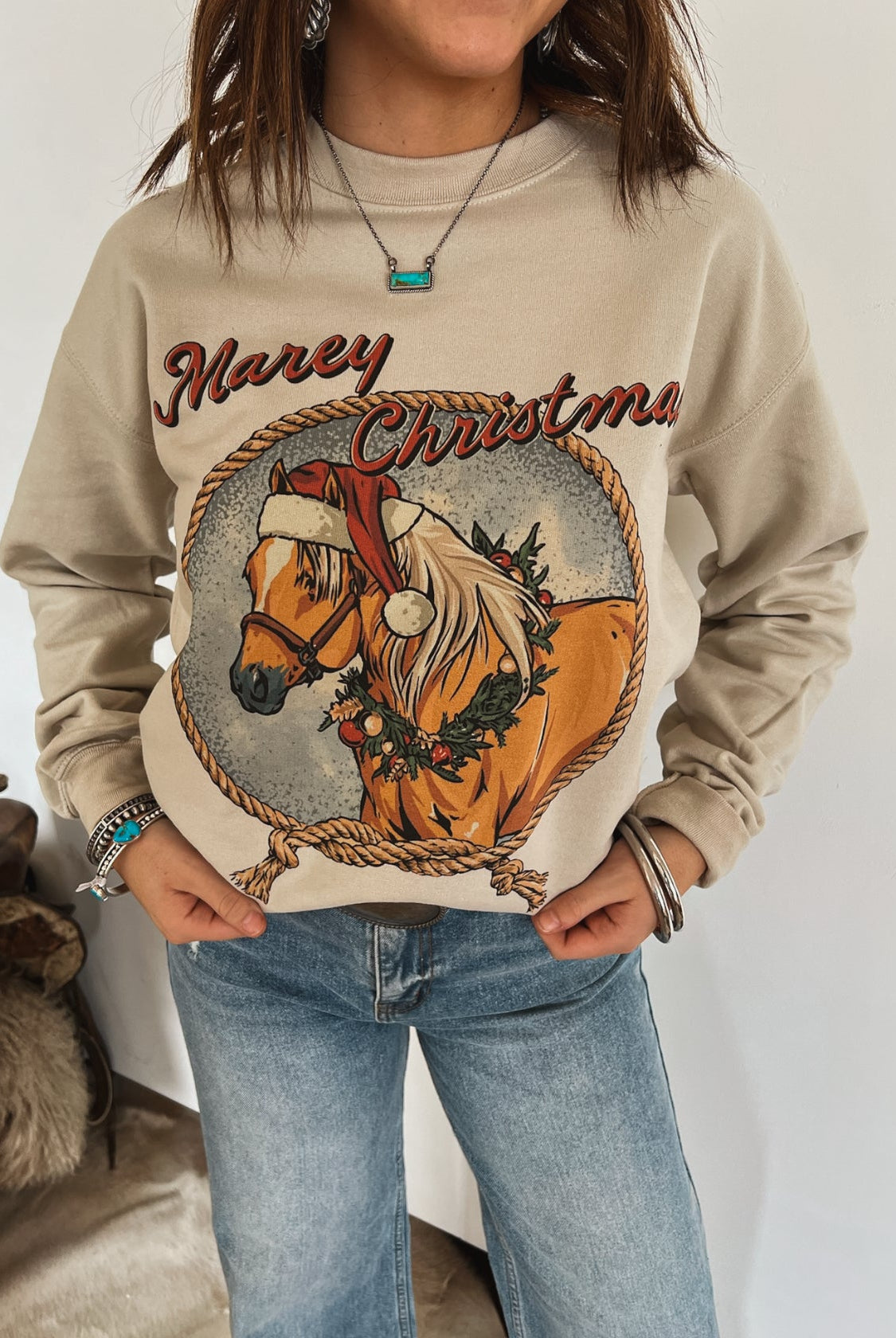 Marey Christmas Sweatshirt or Tee (Sand)