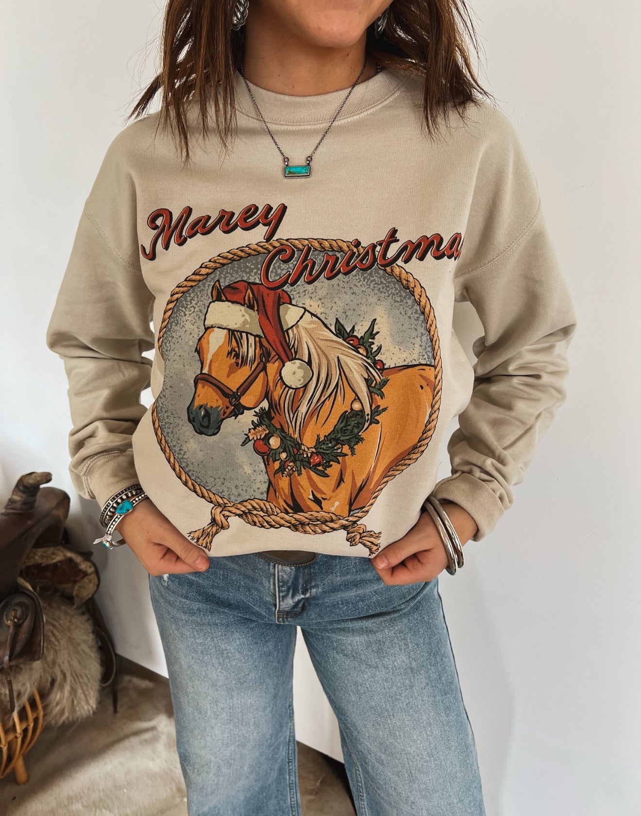 Marey Christmas Sweatshirt or Tee (Sand)