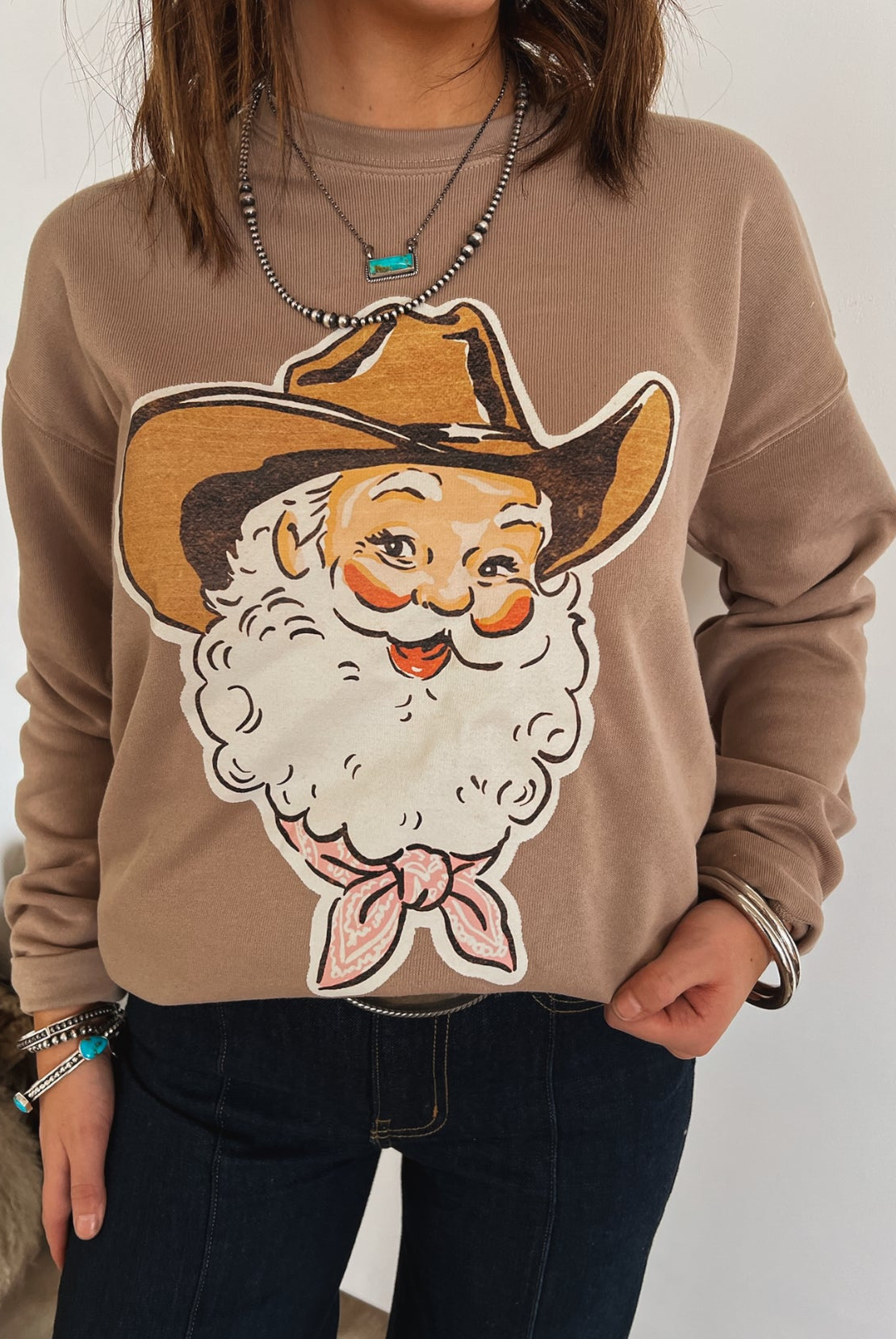 Cowboy Santa Vintage Head Sweatshirt or Tee (mocha)