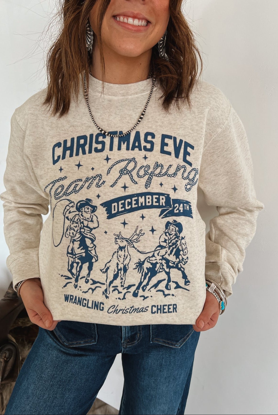 Christmas Eve Team Roping Sweatshirt or Tee (Heather Cream)