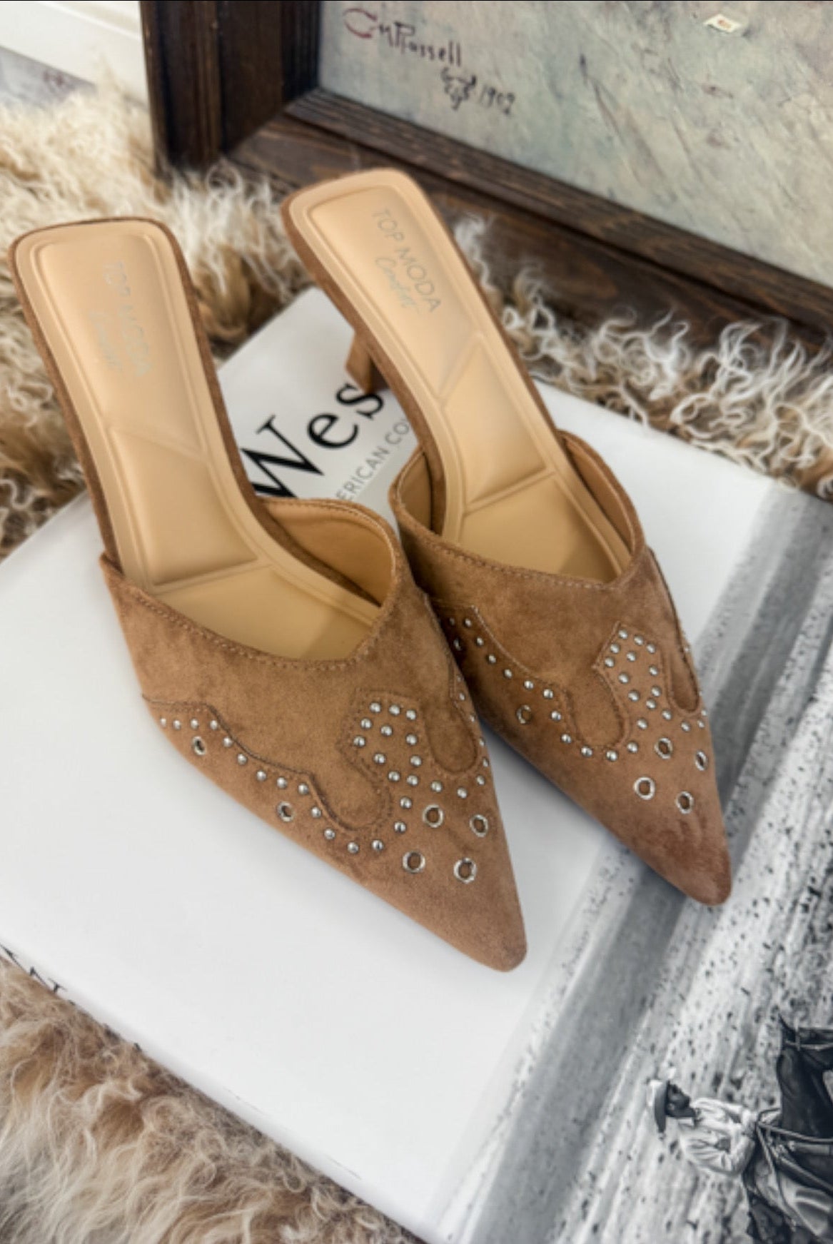 Western Lady Pointed Toe Mule Heels