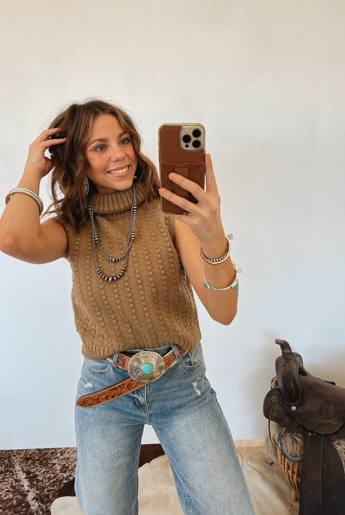 Cable Ribbed Knit Turtleneck Tank Tops - Outwear