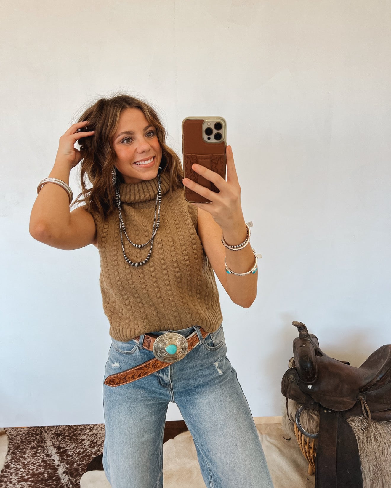 Cable Ribbed Knit Turtleneck Tank Tops - Outwear