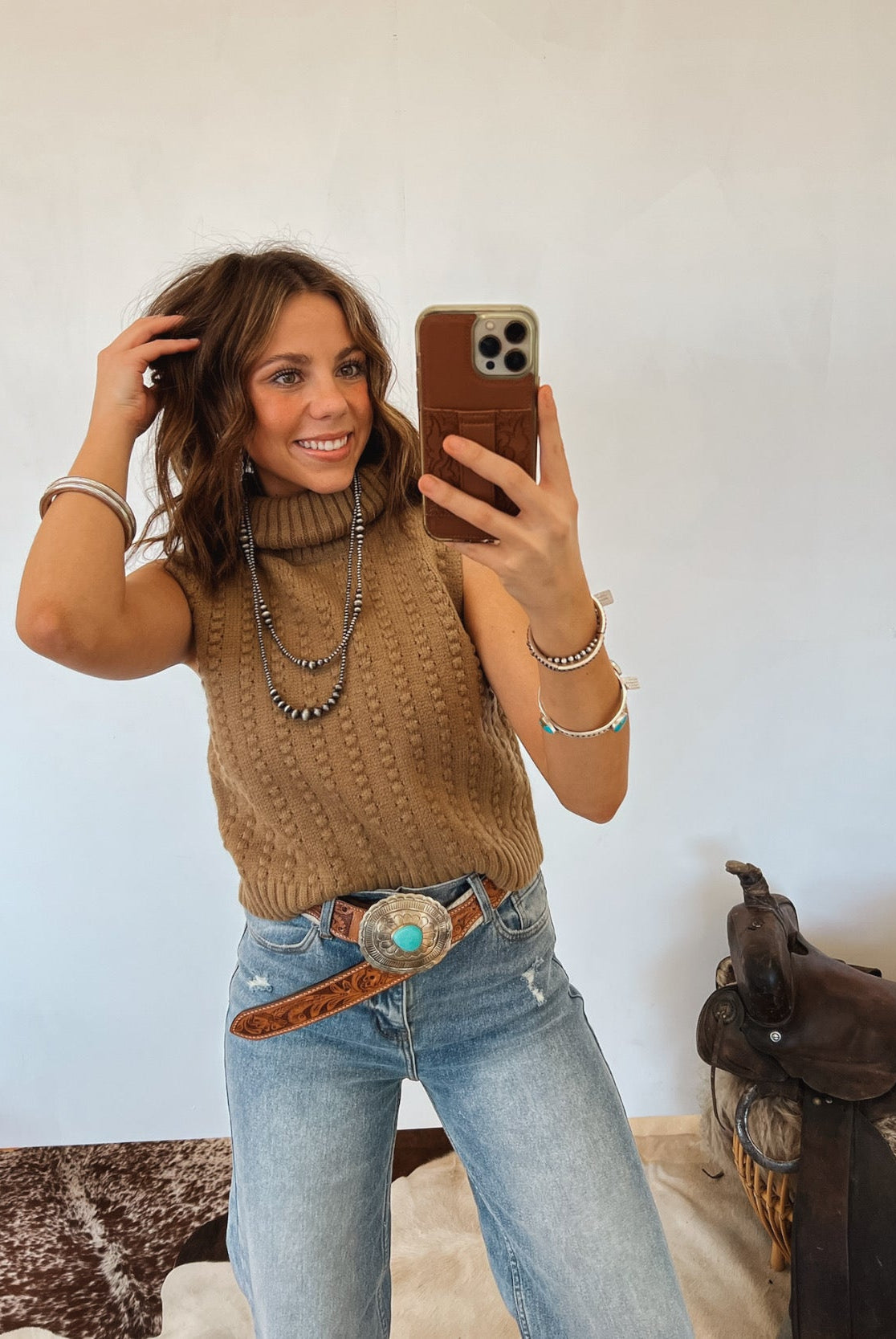 Cable Ribbed Knit Turtleneck Tank Tops - Outwear
