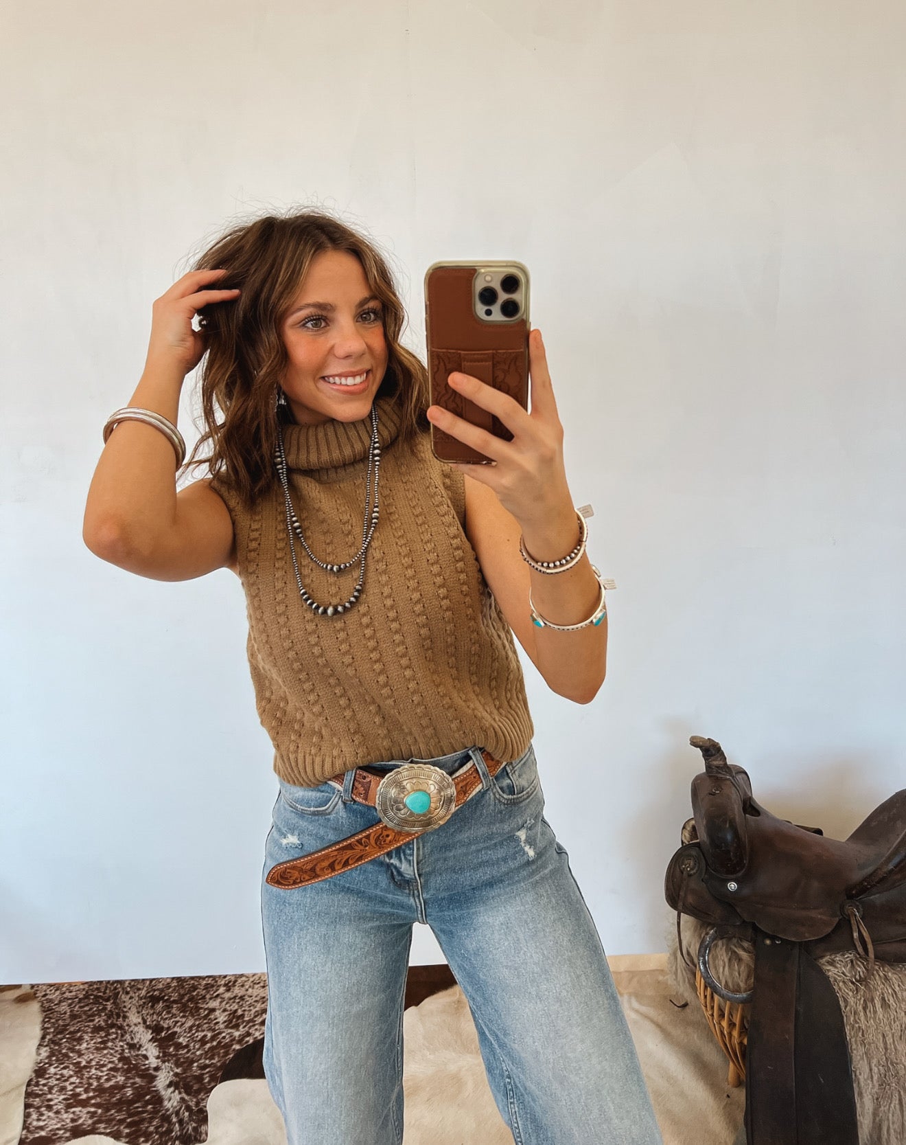 Cable Ribbed Knit Turtleneck Tank Tops - Outwear