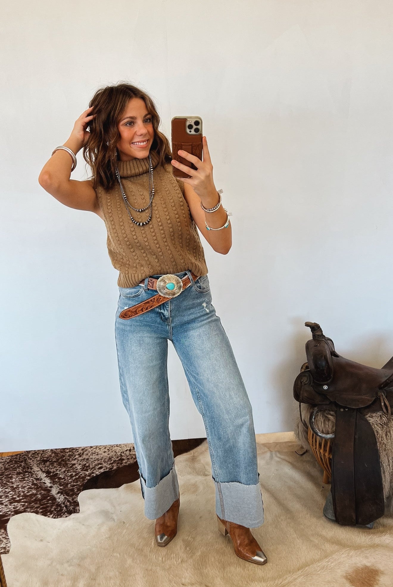 Cable Ribbed Knit Turtleneck Tank Tops - Outwear
