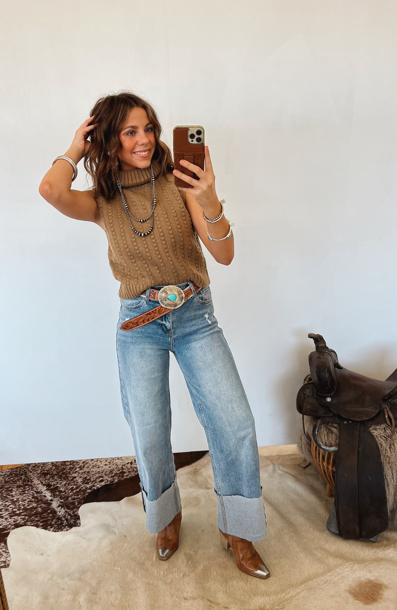 Cable Ribbed Knit Turtleneck Tank Tops - Outwear