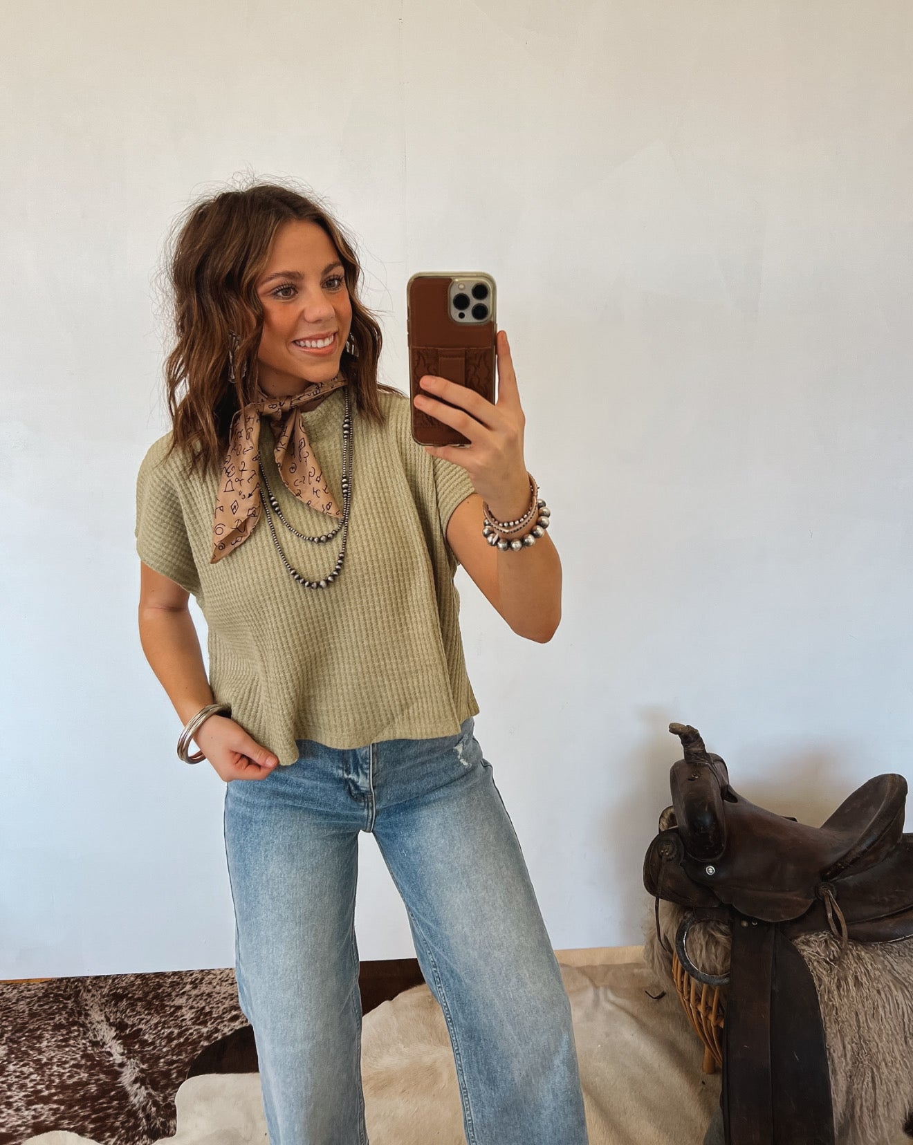 Waffle Knit Mock Neck Top Tops - Sweaters