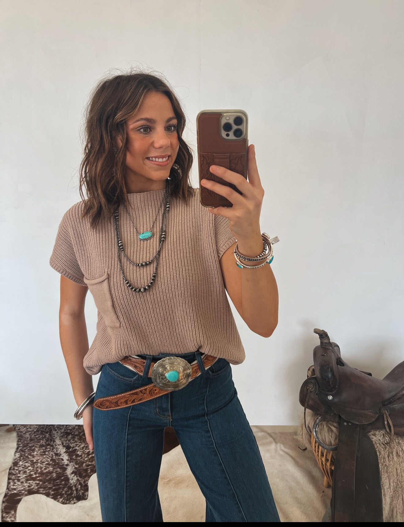 Lasso Knit Sweater Vest (Lt Mocha) Tops - Sweaters