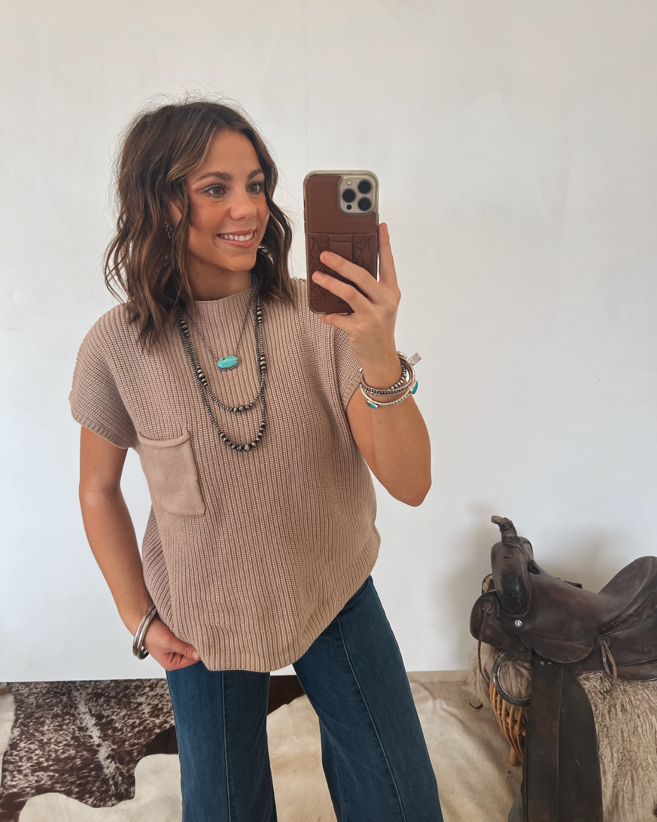 Lasso Knit Sweater Vest (Lt Mocha) Tops - Sweaters