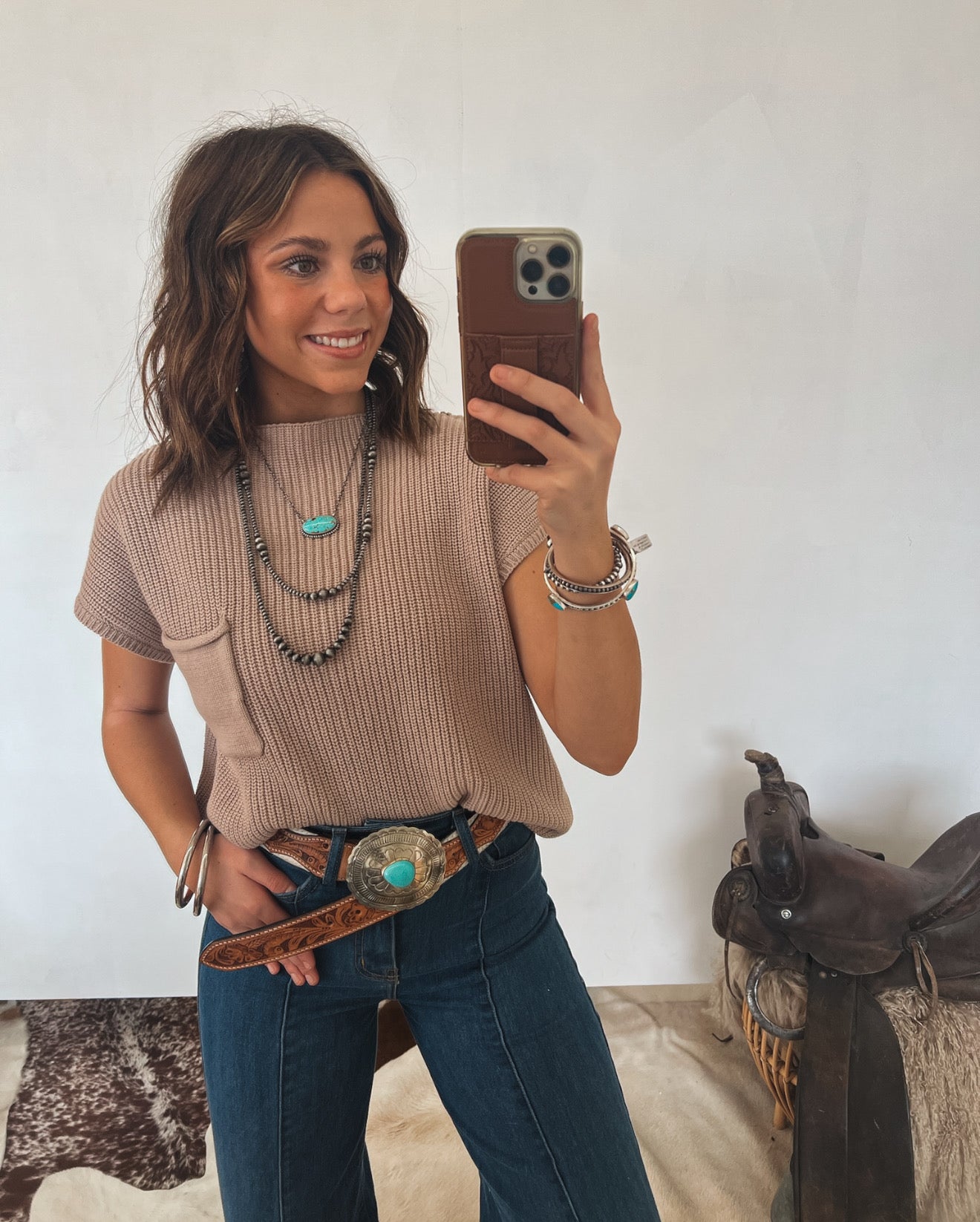 Lasso Knit Sweater Vest (Lt Mocha) Tops - Sweaters