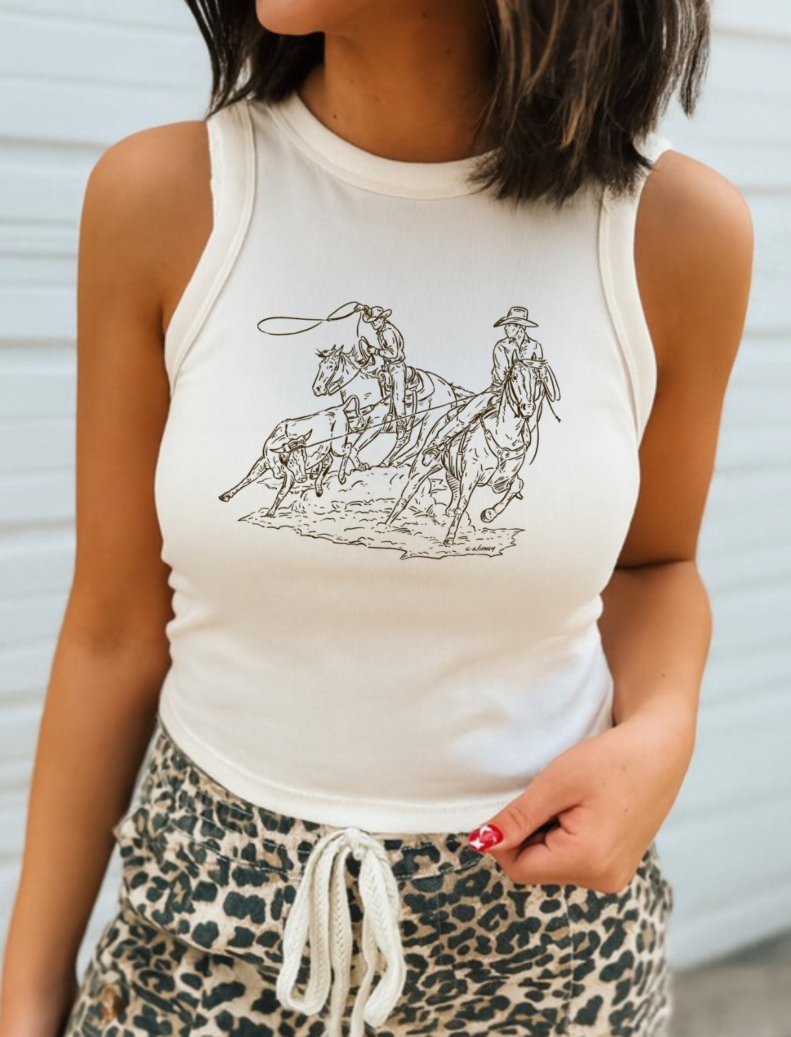Cody Team Ropers Sketch Cropped Tank
