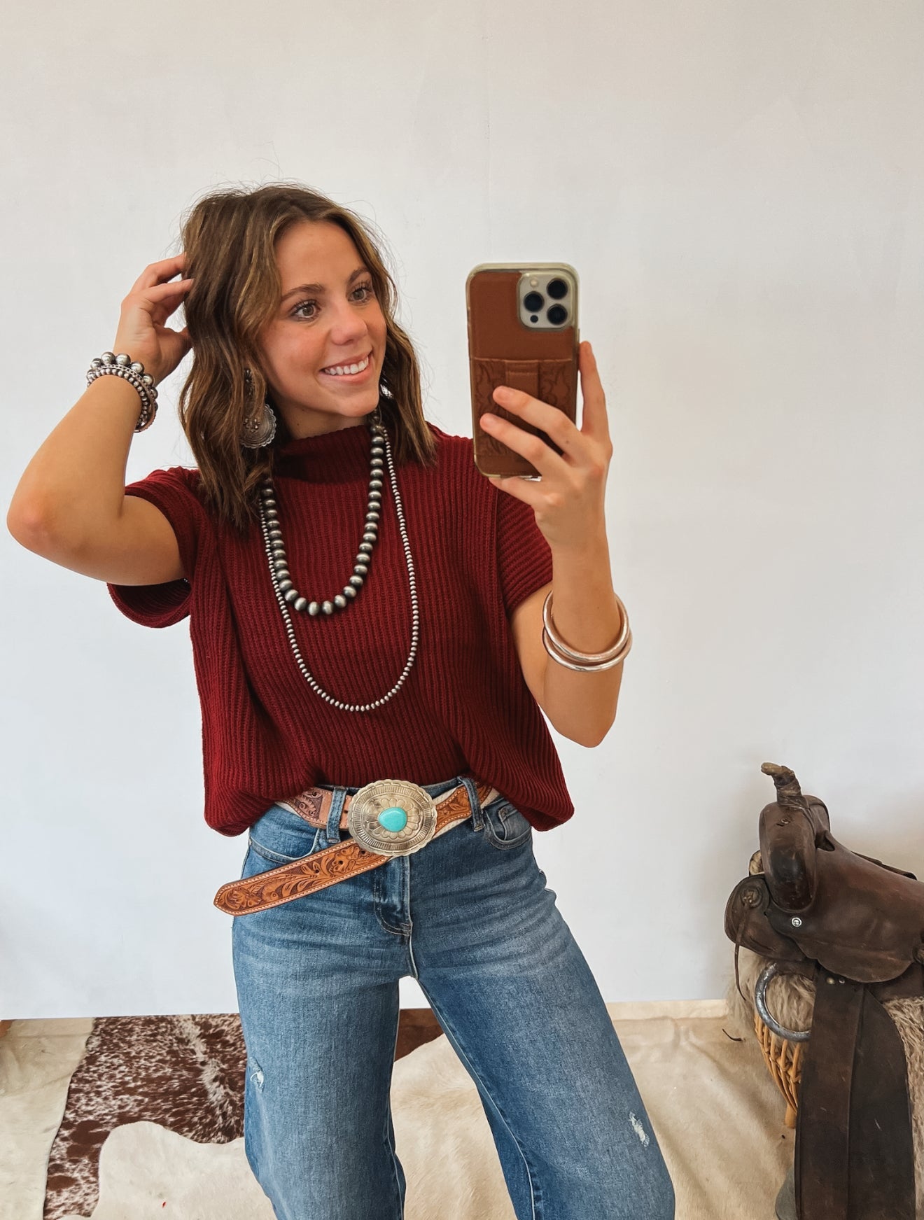 Western Knit Sweater Vest (Cabernet)