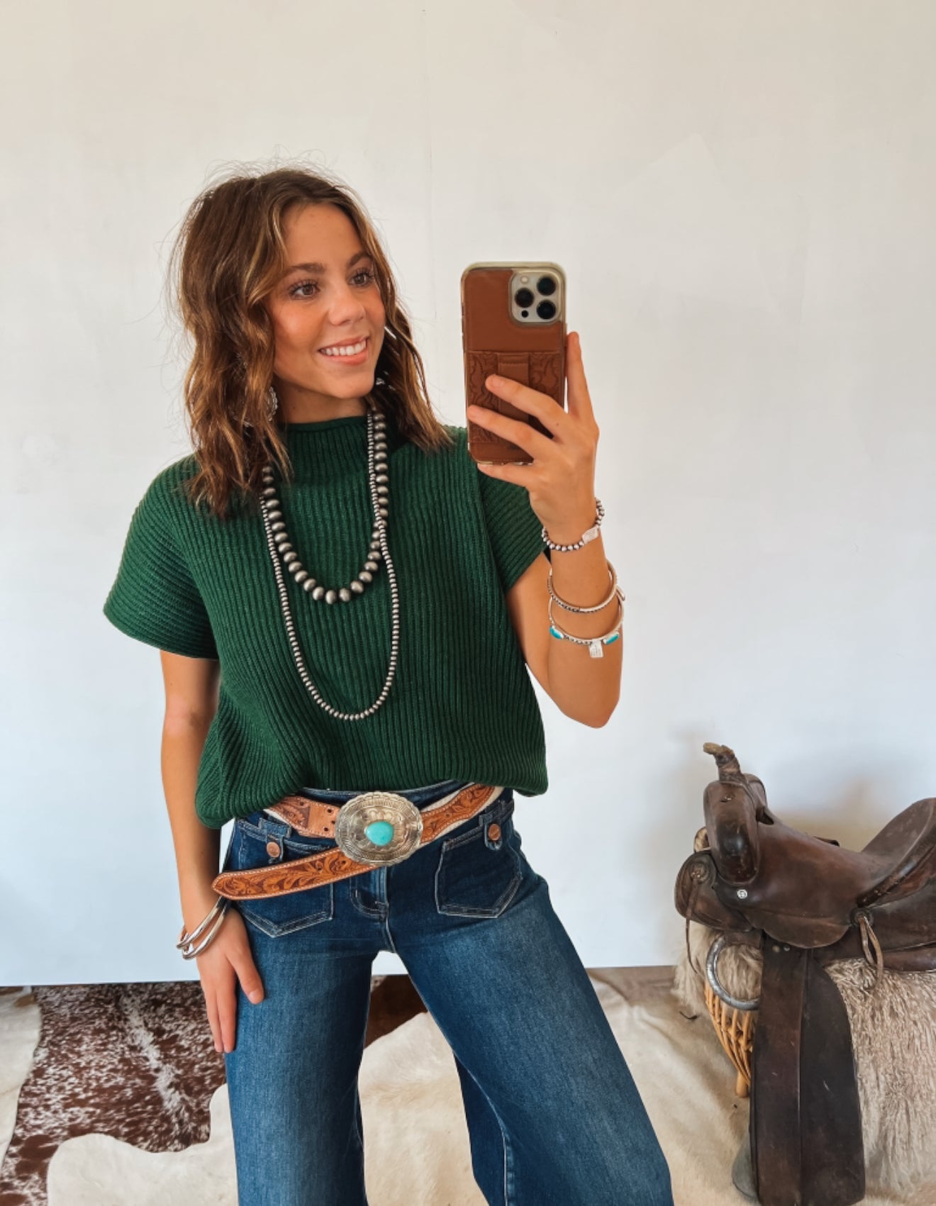 Western Knit Sweater Vest (Green)