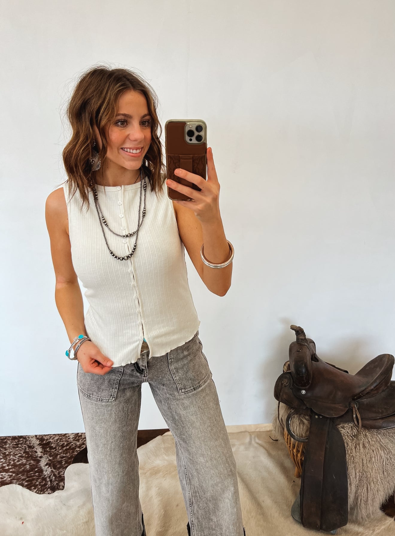 Snow Cowgirl Ribbed Knit Vest Top