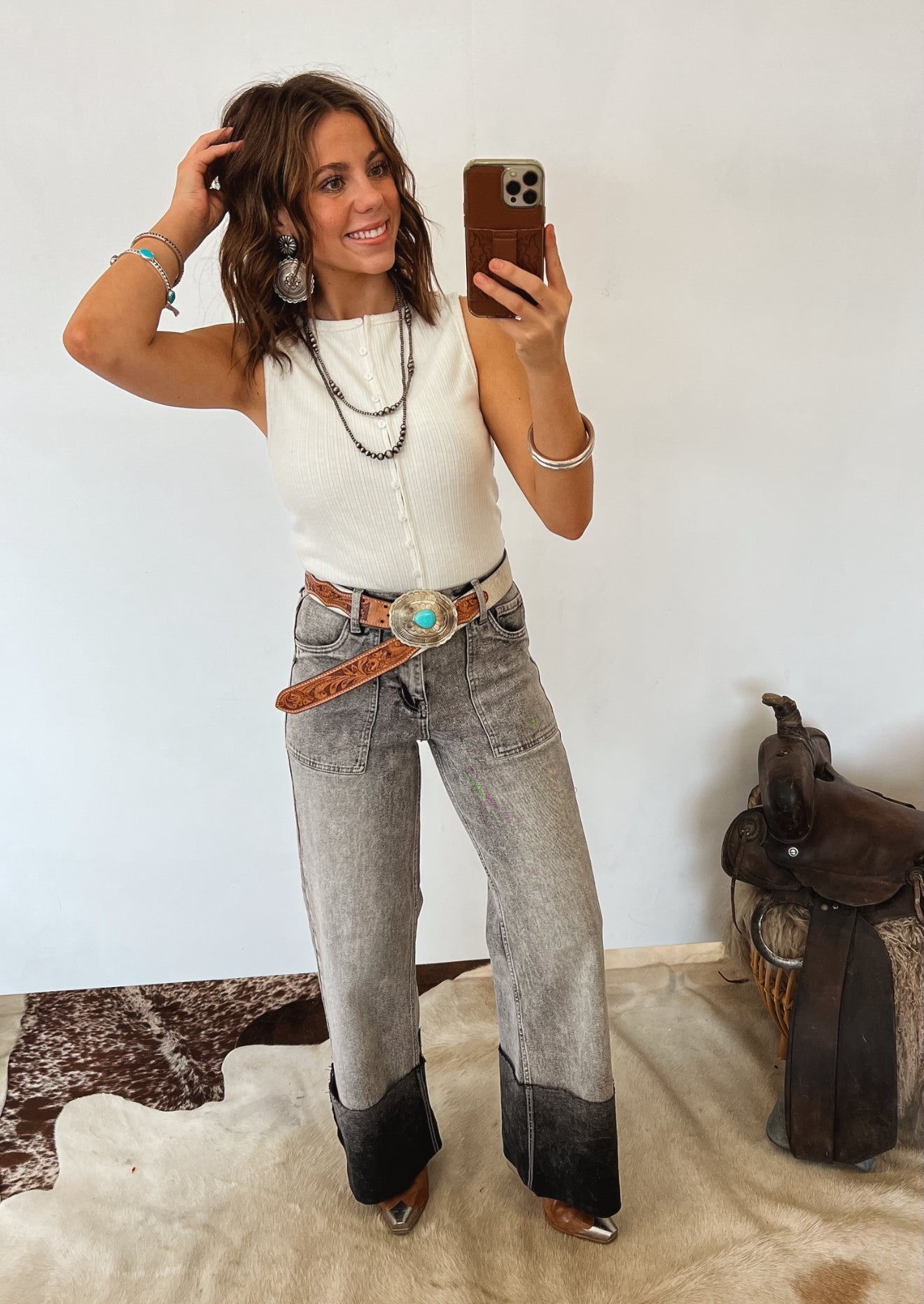 Snow Cowgirl Ribbed Knit Vest Top