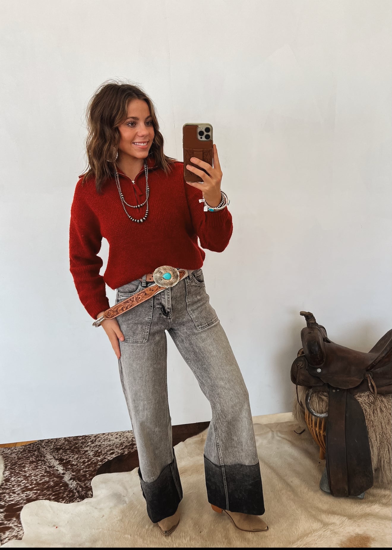 Half Zip Pullover Sweater(Ruby) Tops - Outwear