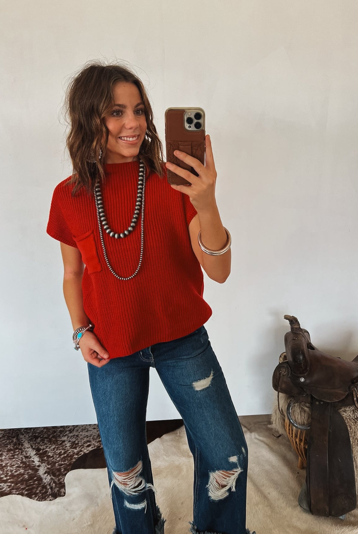 Lasso Knit Sweater Vest (Ruby) Tops - Sweaters