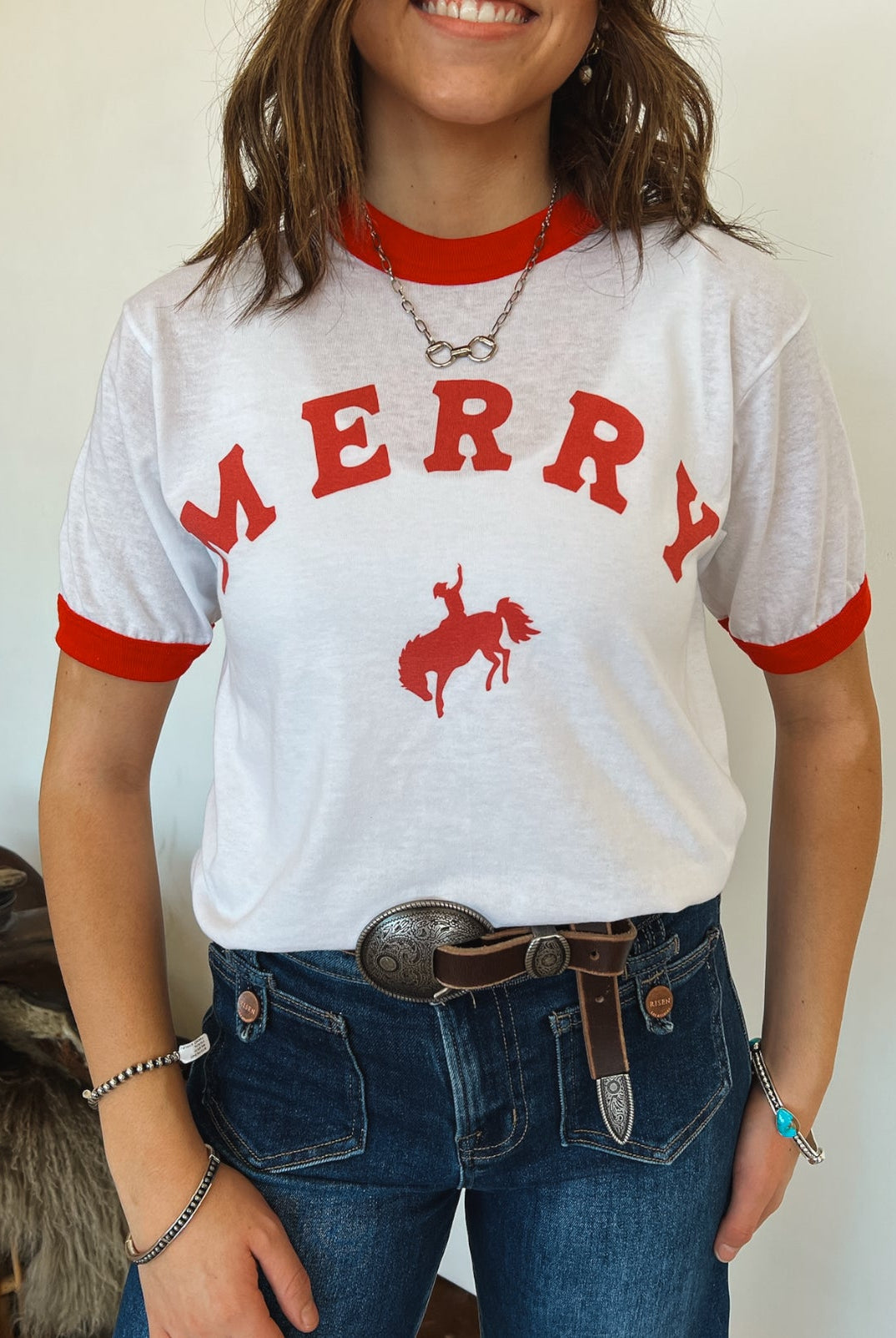 MERRY Ringer Tee (White/Red)