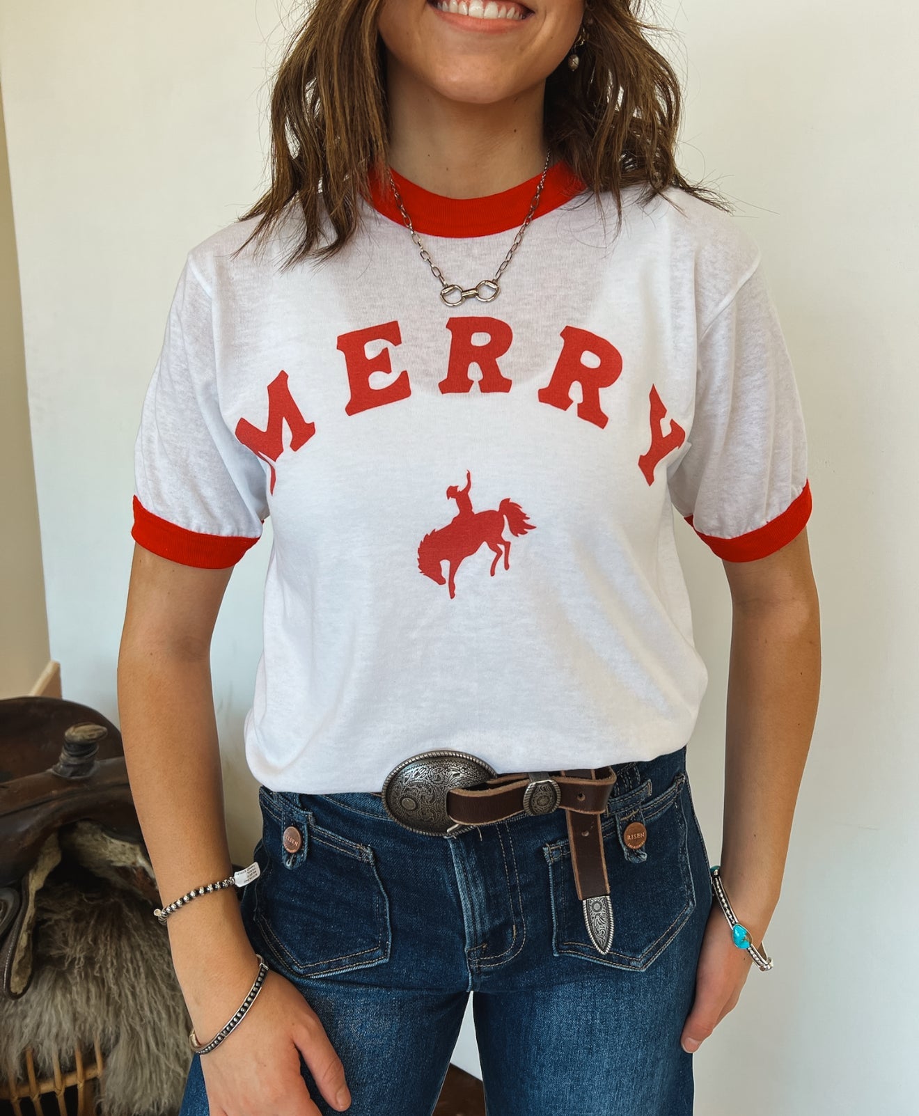 MERRY Ringer Tee (White/Red)
