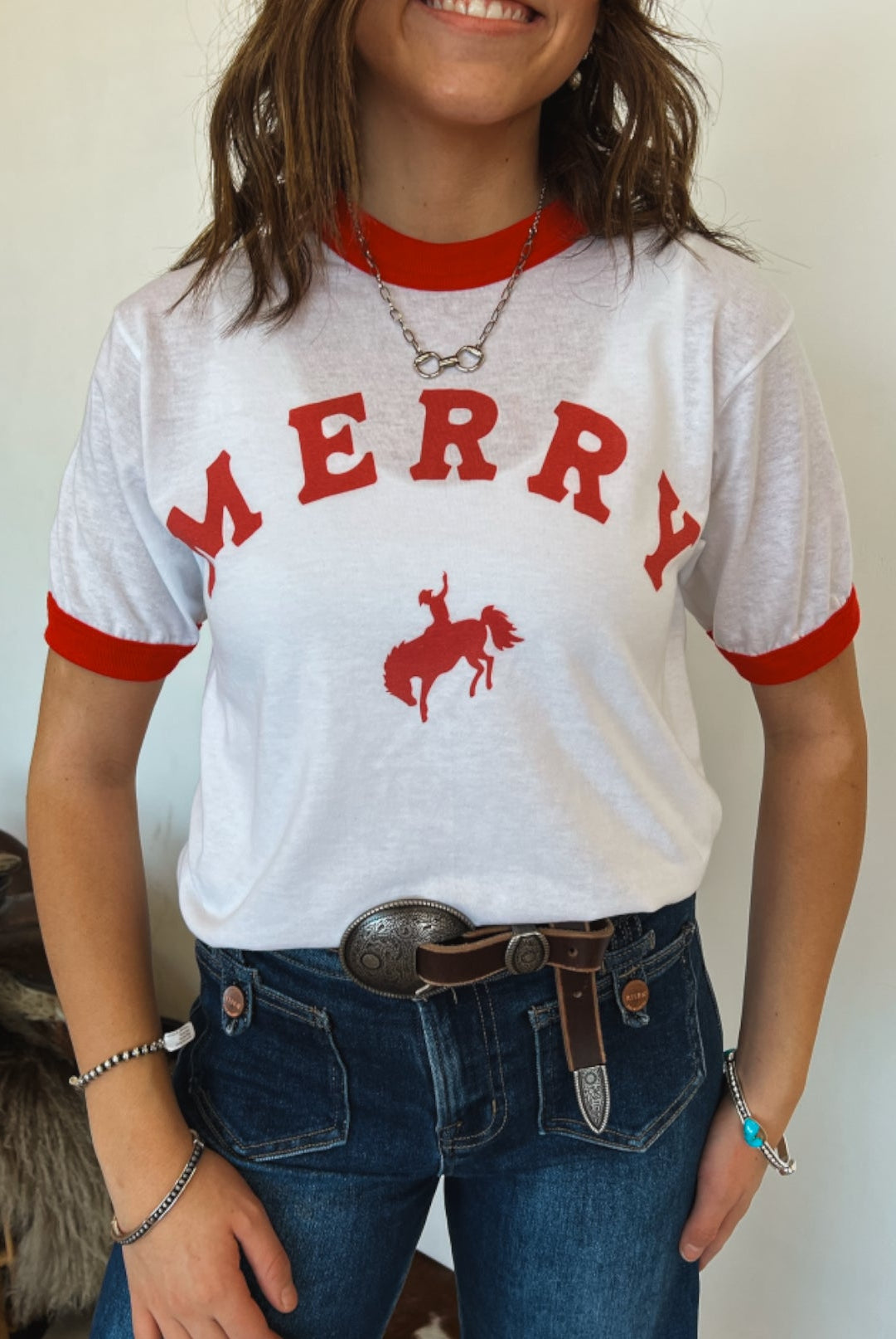 MERRY Ringer Tee (White/Red)