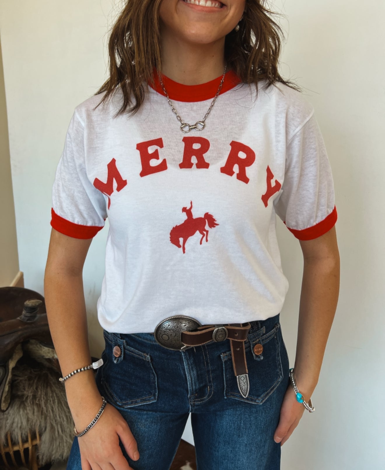 MERRY Ringer Tee (White/Red)