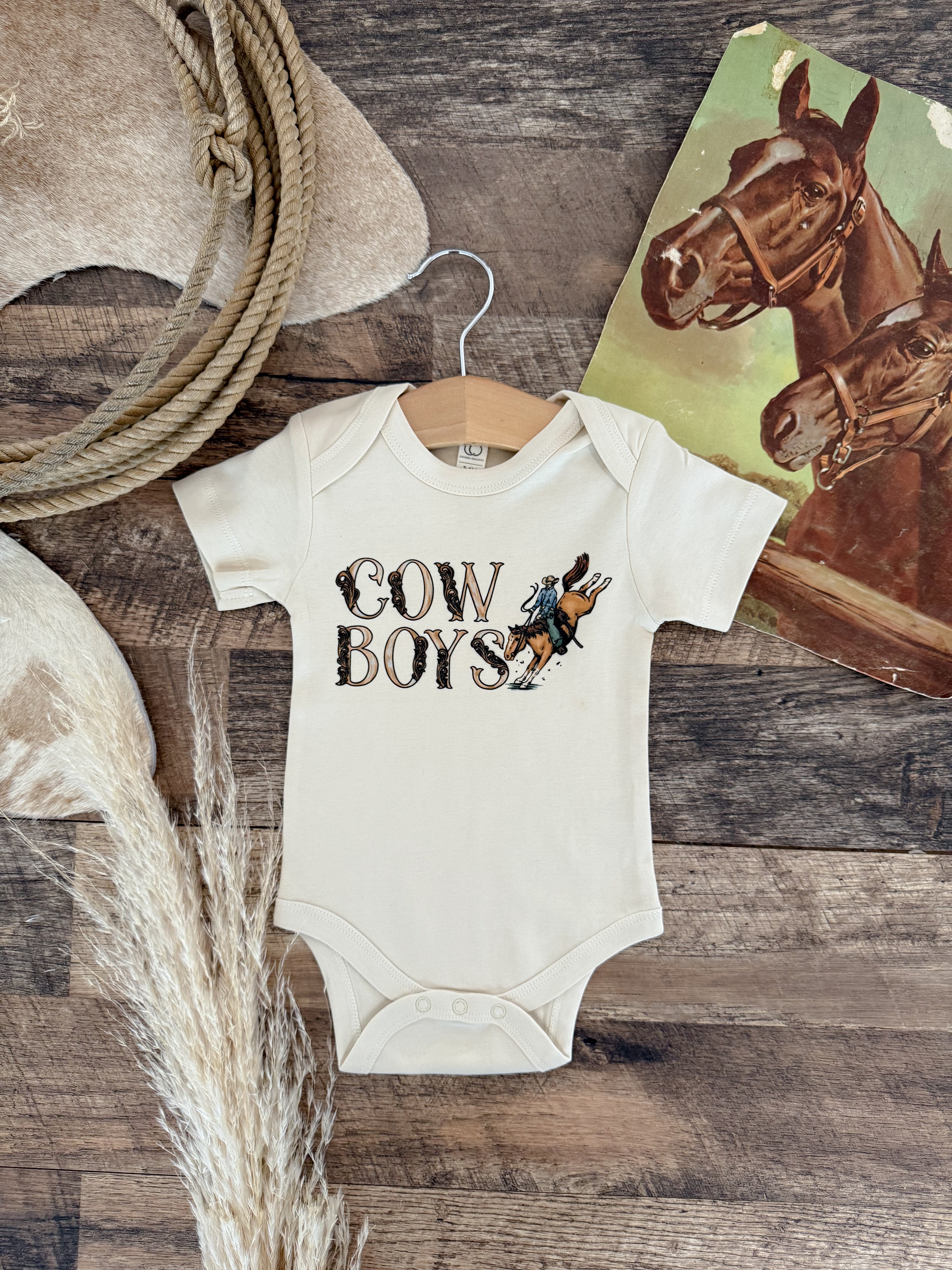 Cow Boys-Western Graphic Onesie (Infant)(Cream)
