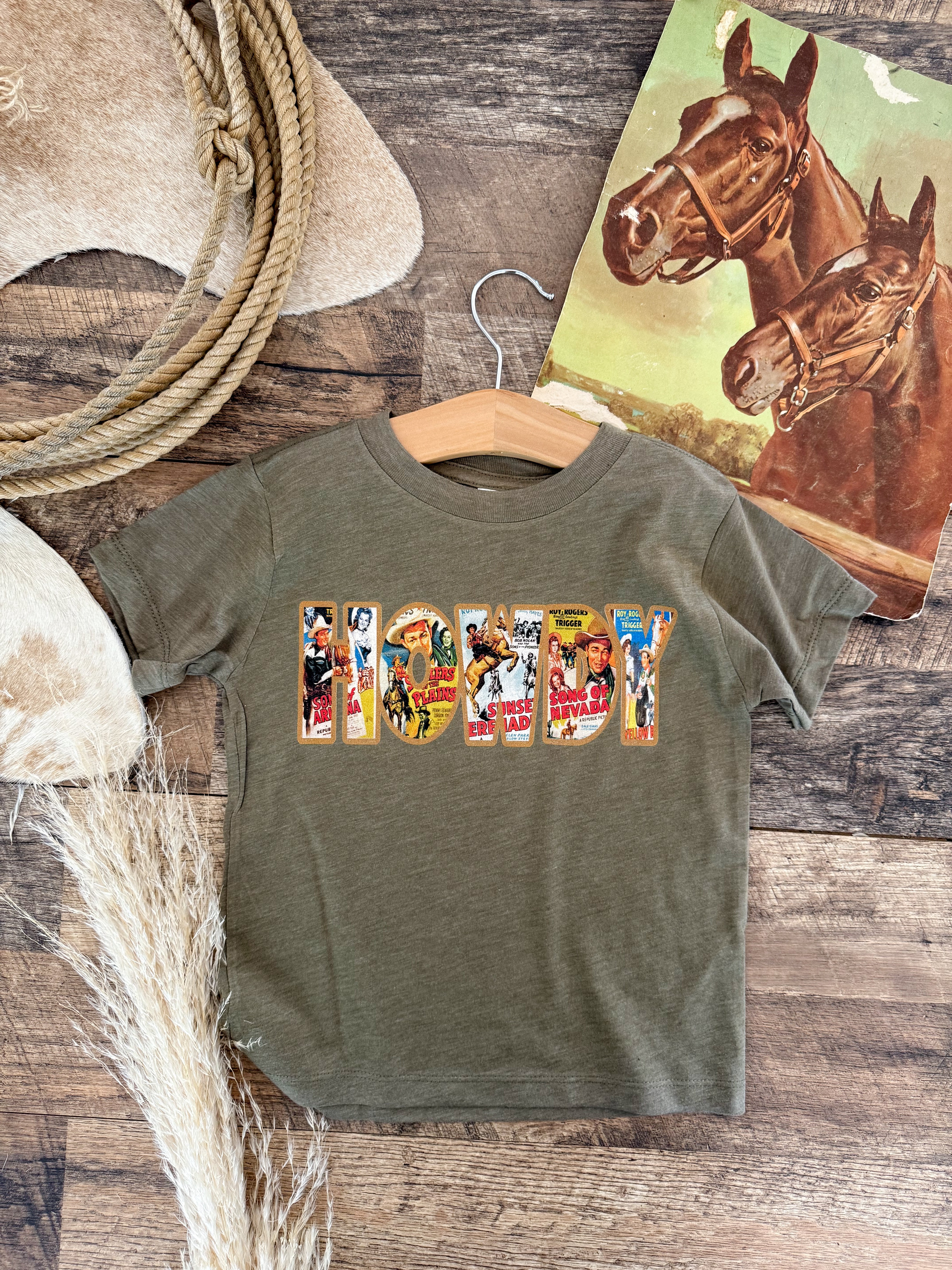 Vintage Howdy-Western Graphic Tee (Toddler/Youth)(Army Green)