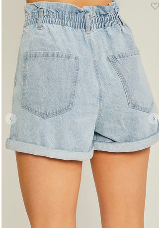 Miss Babe Pleat Detail Denim Shorts