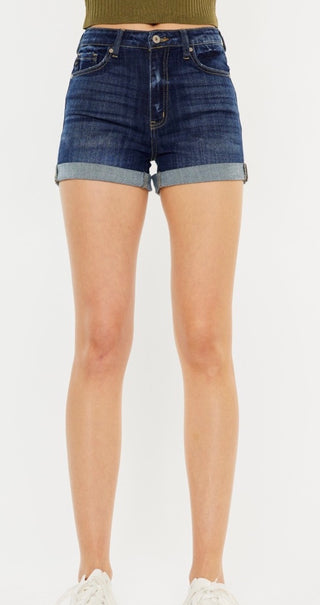 High Rise Double Fold Cuffed Denim Shorts(7326D)