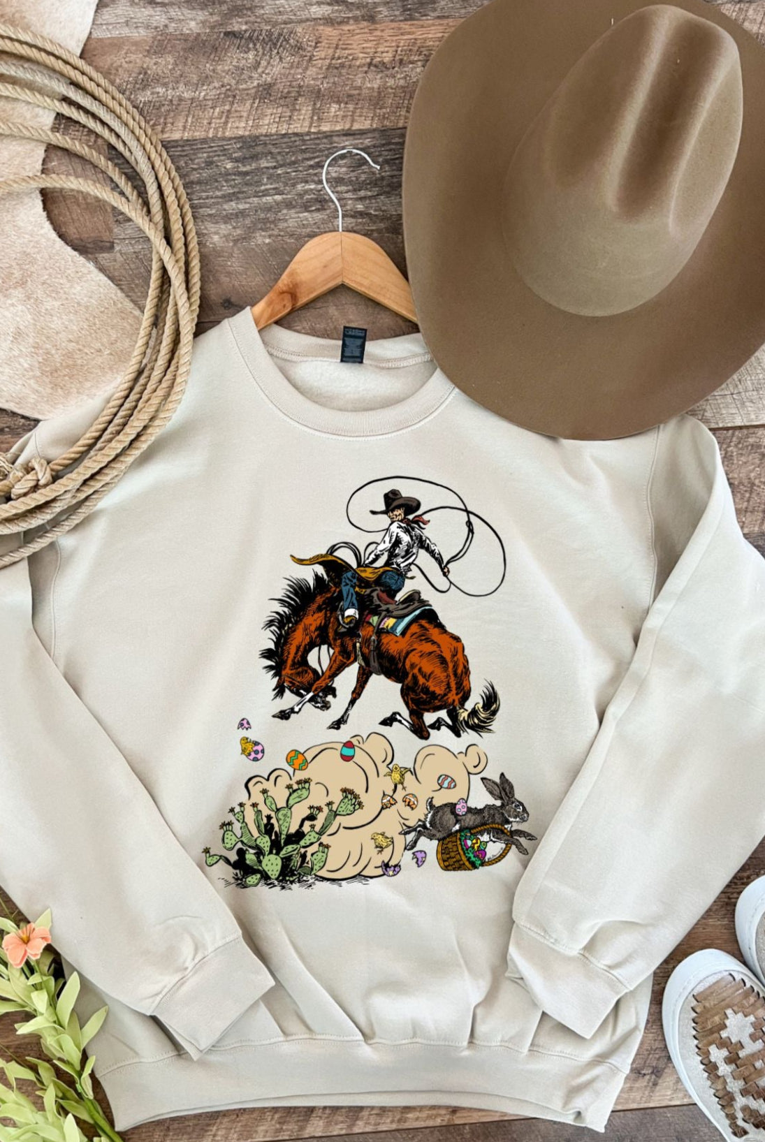 Rascally Rabbit Easter Design Tee Or Sweatshirt - No Words (Cream) - Adult