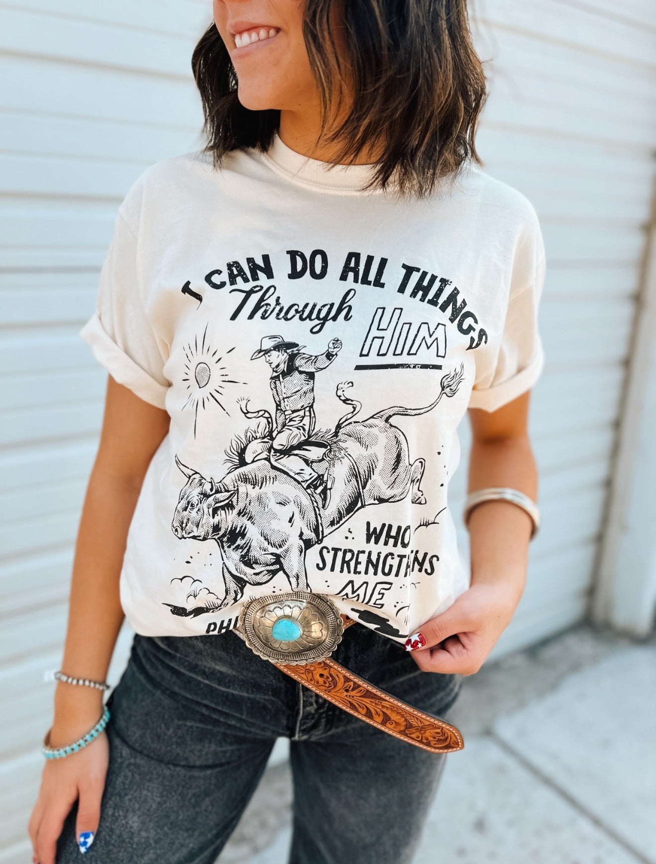 Through Him Graphic Tee – Natural