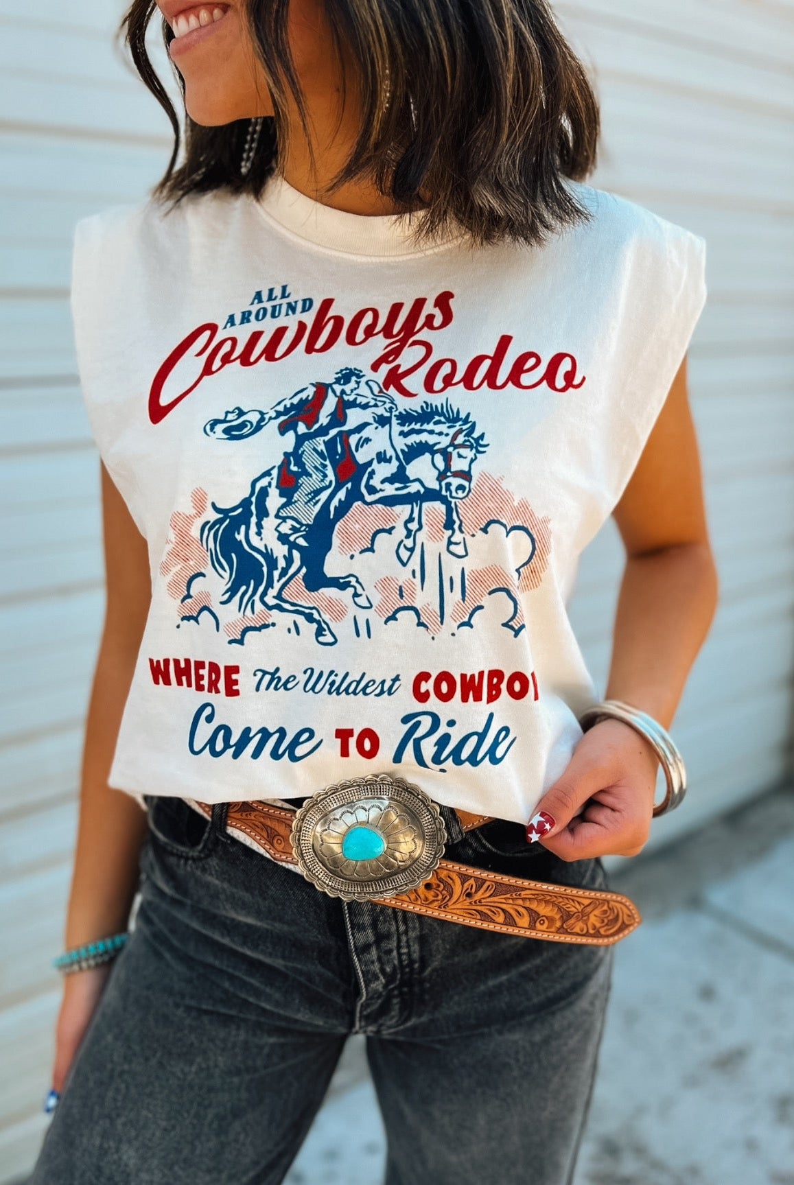 Wildest Cowboy Cropped Muscle Tank – Vintage White