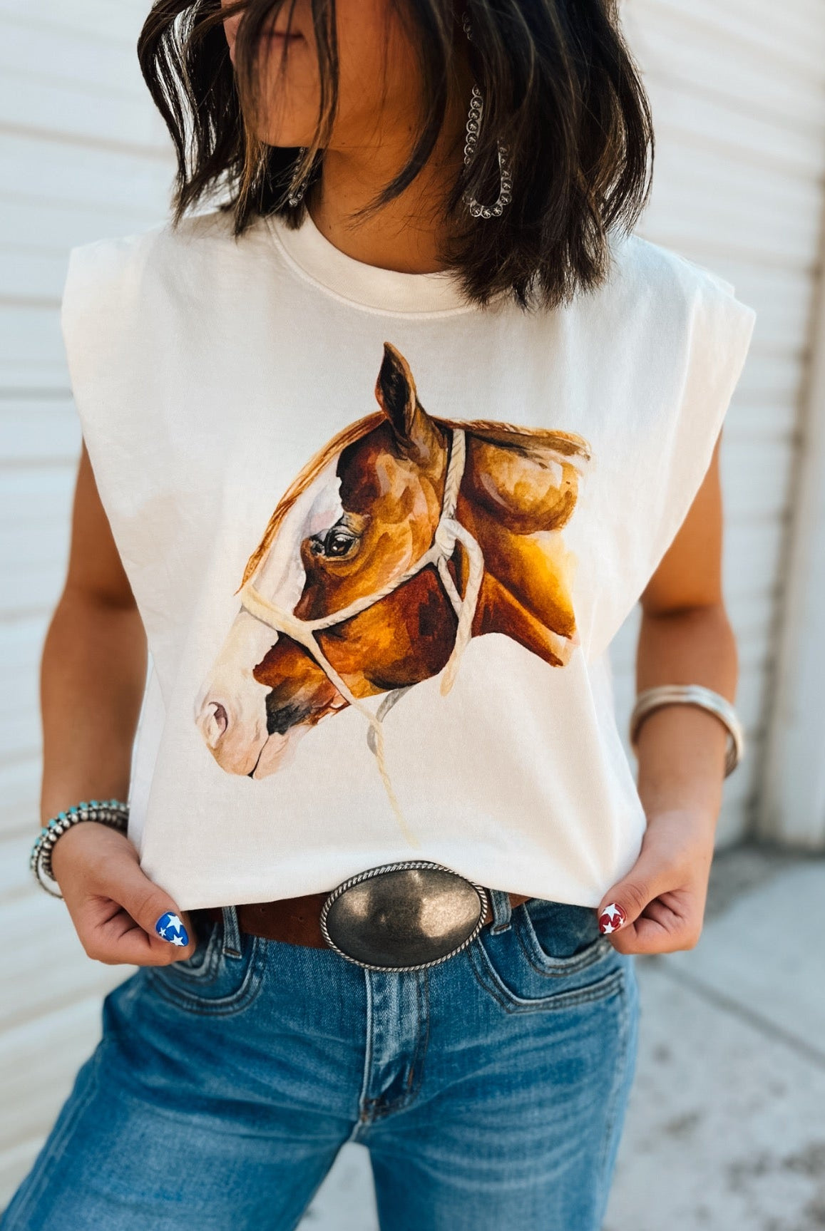 Ol’ Paint Cropped Muscle Tank – Faded Cream