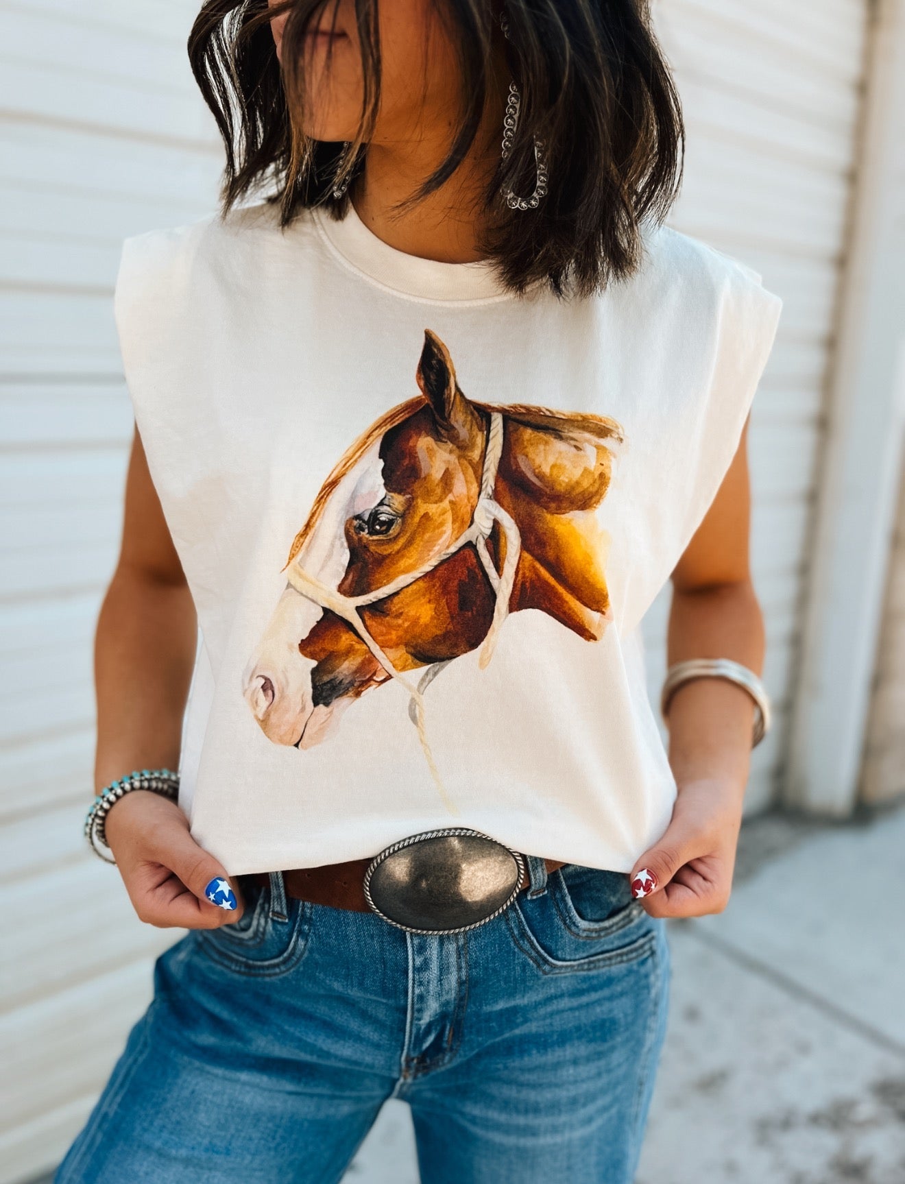 Ol’ Paint Cropped Muscle Tank – Faded Cream