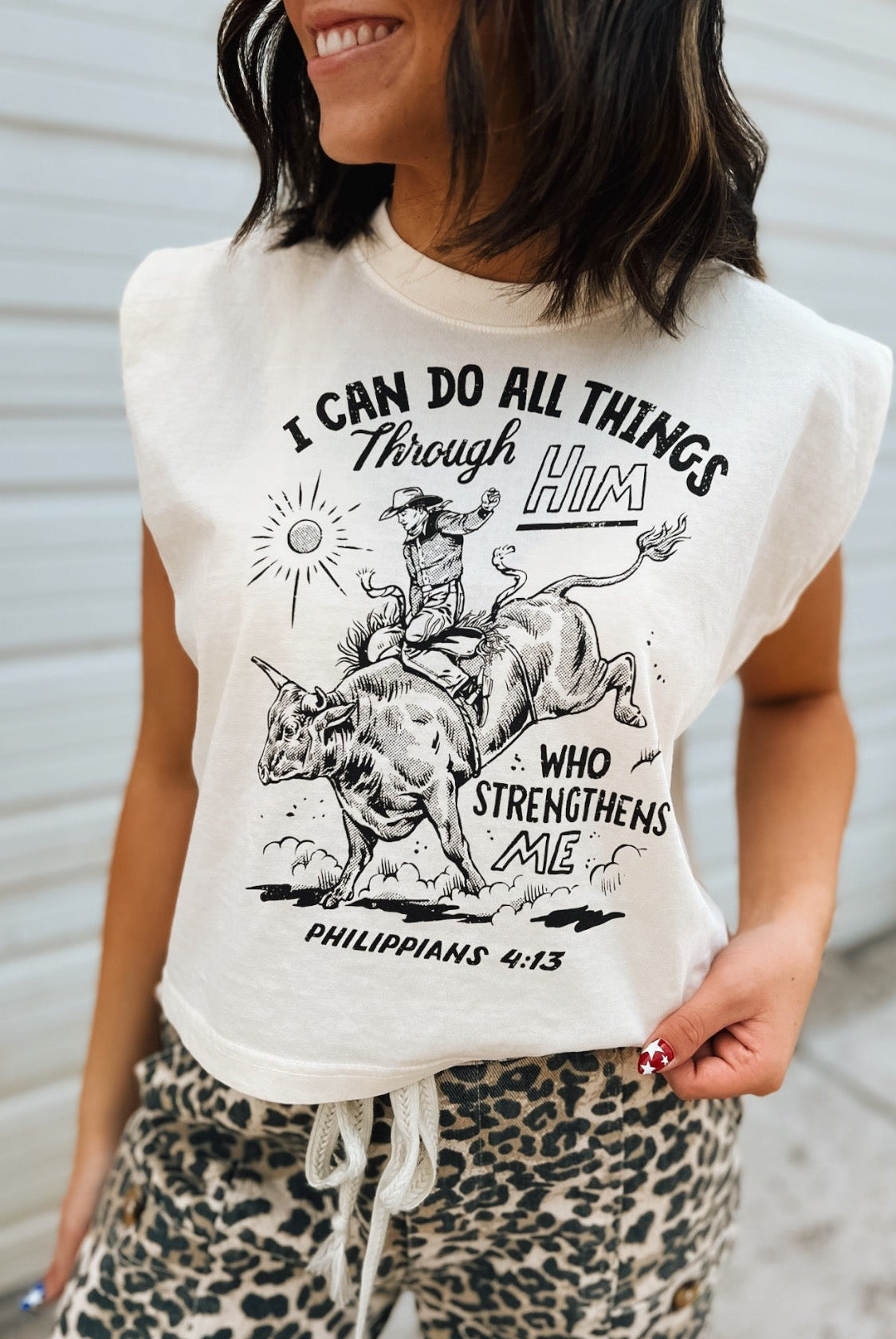 Through Him Cropped Muscle Tank – Faded Cream