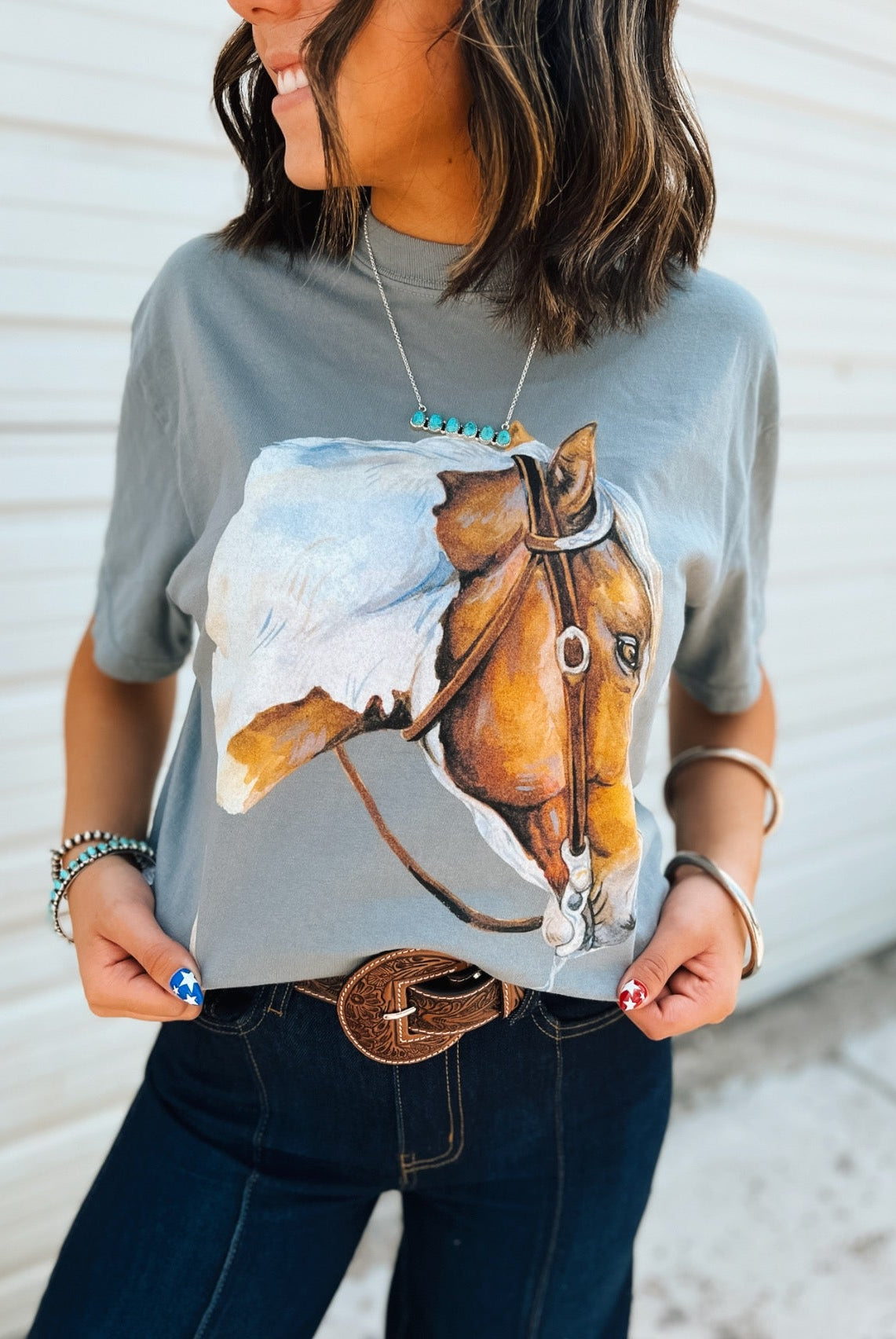 Bridled Beauty Tee – Stone Blue