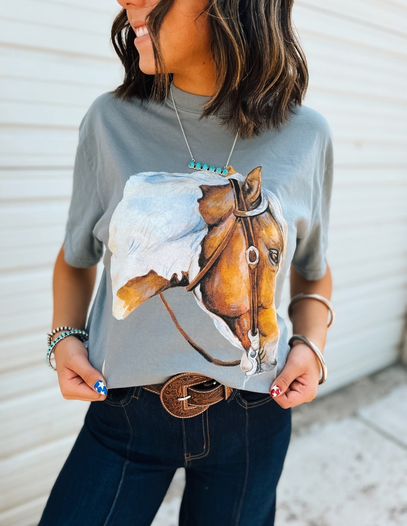 Bridled Beauty Tee – Stone Blue
